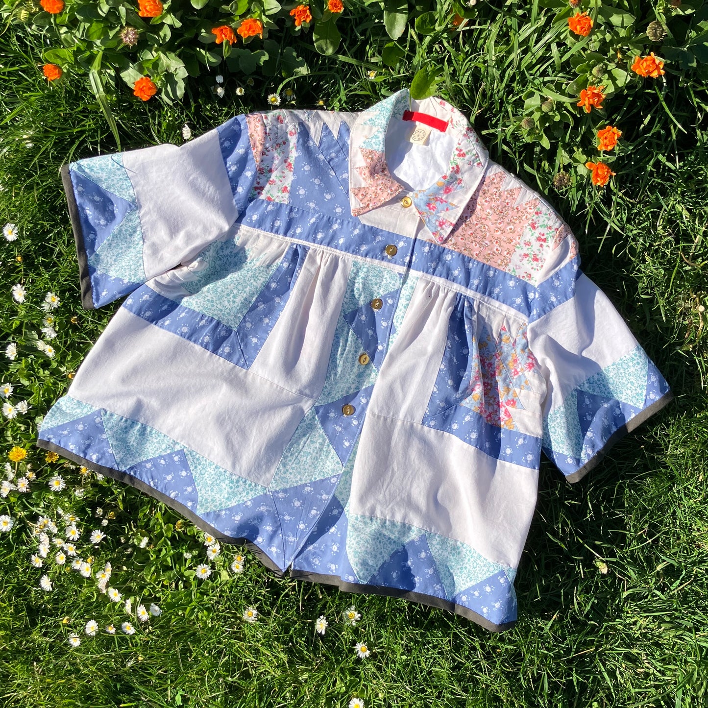 70s recycled patchwork cottagecore shirt
