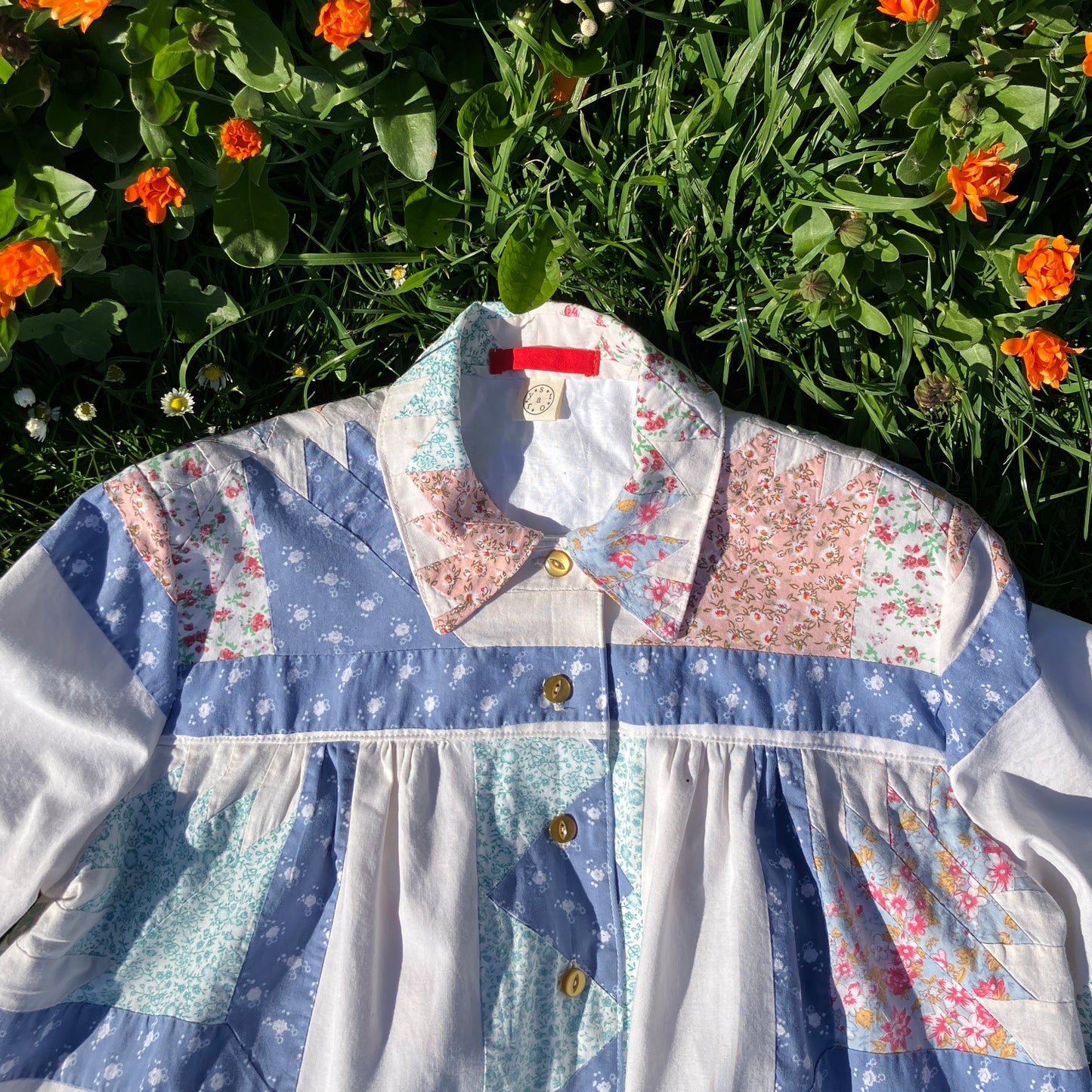 70s recycled patchwork cottagecore shirt