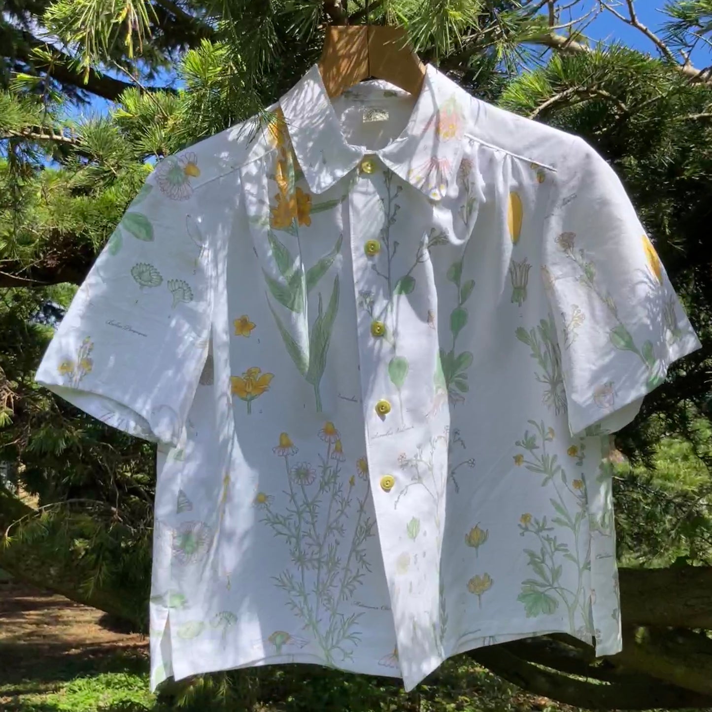 botanical print upcycled shirt