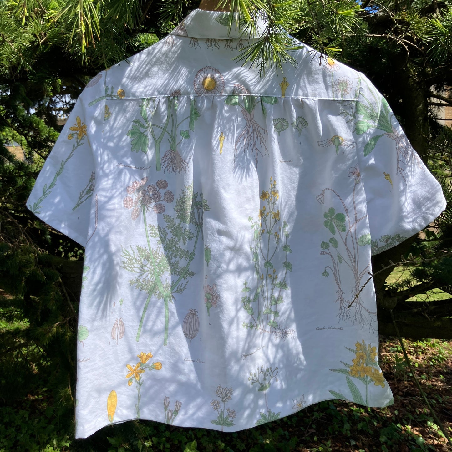 botanical print upcycled shirt