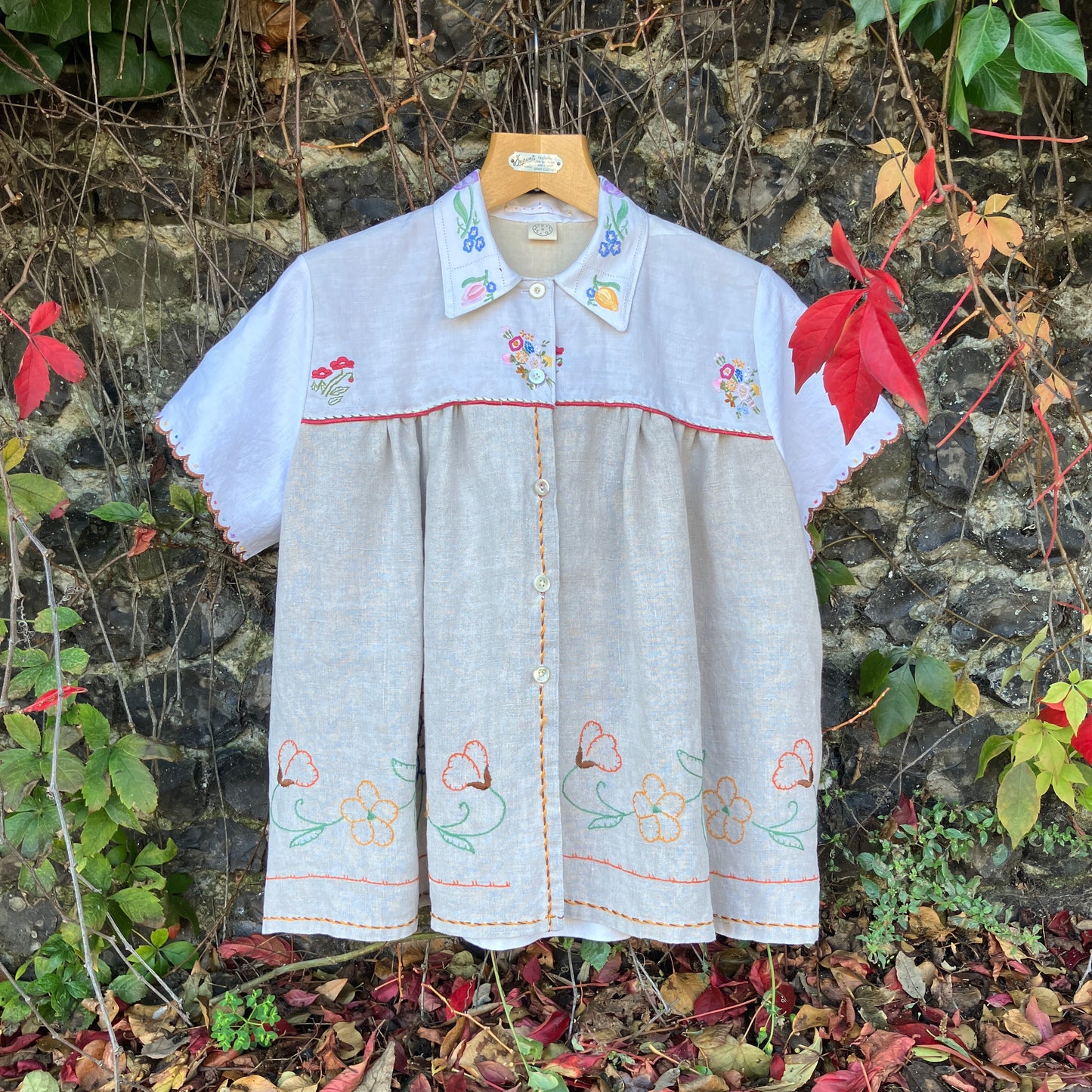 Recycled hand embroidered linen shirt