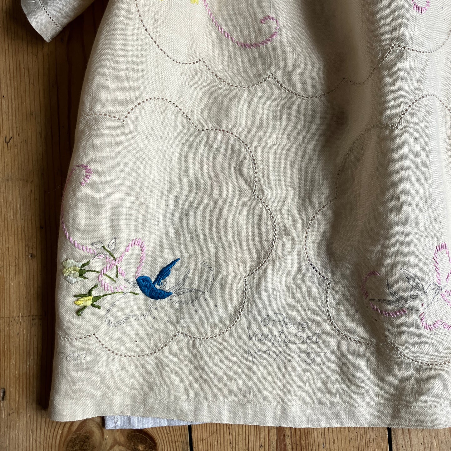 Patchwork shirt made from a selection of recycled embroidered vintage linen.