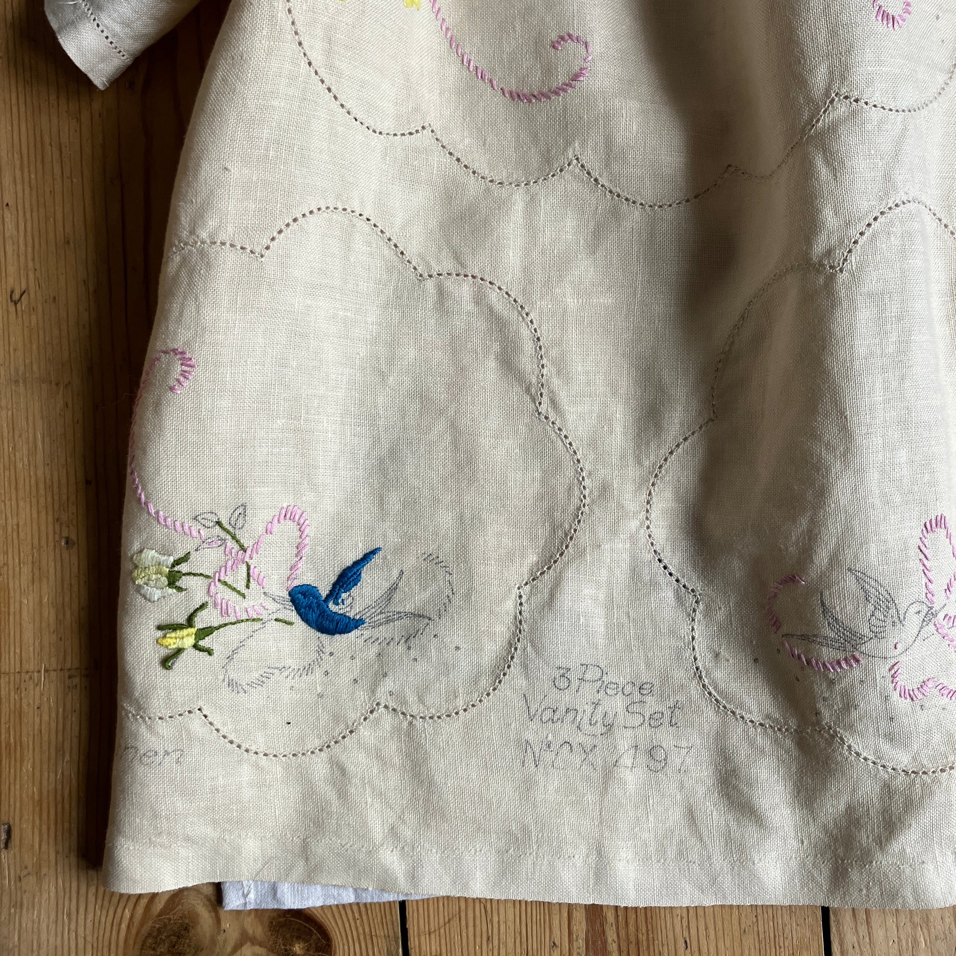 Patchwork shirt made from a selection of recycled embroidered vintage linen.