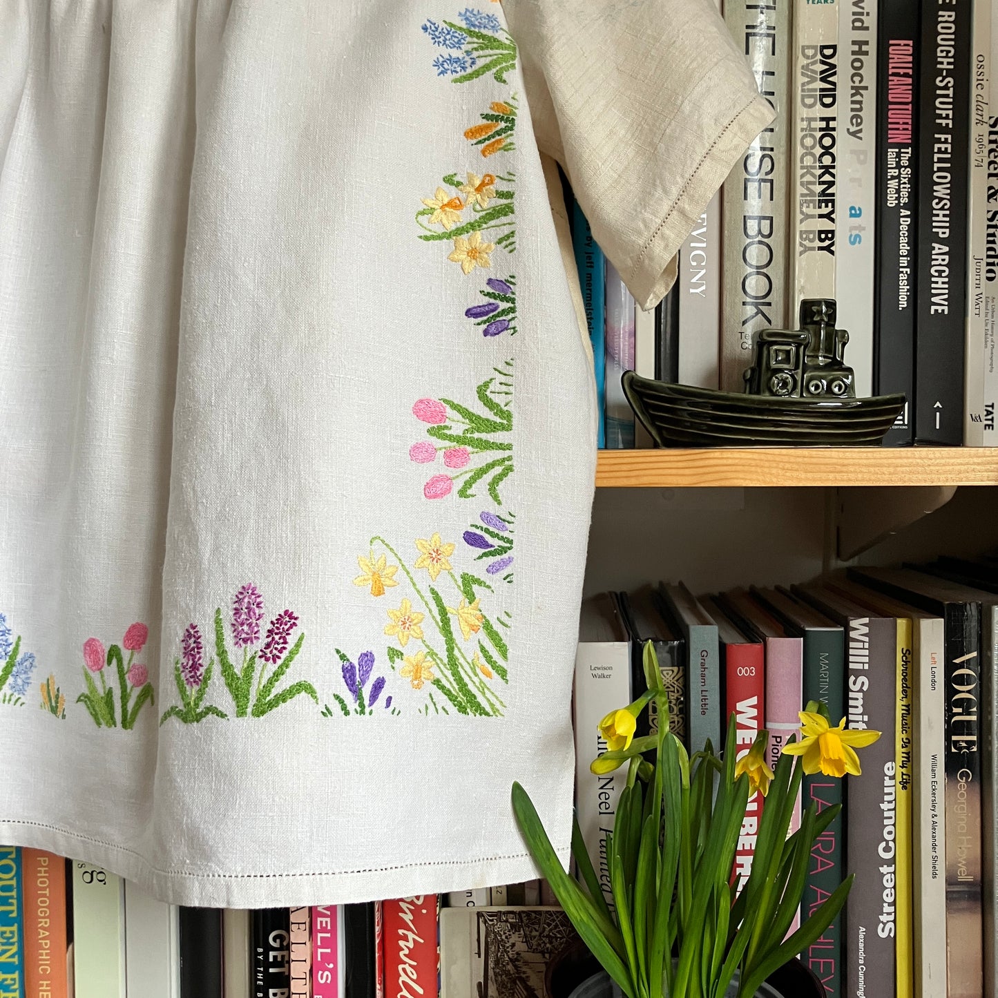 Patchwork shirt made from a selection of recycled embroidered vintage linen.