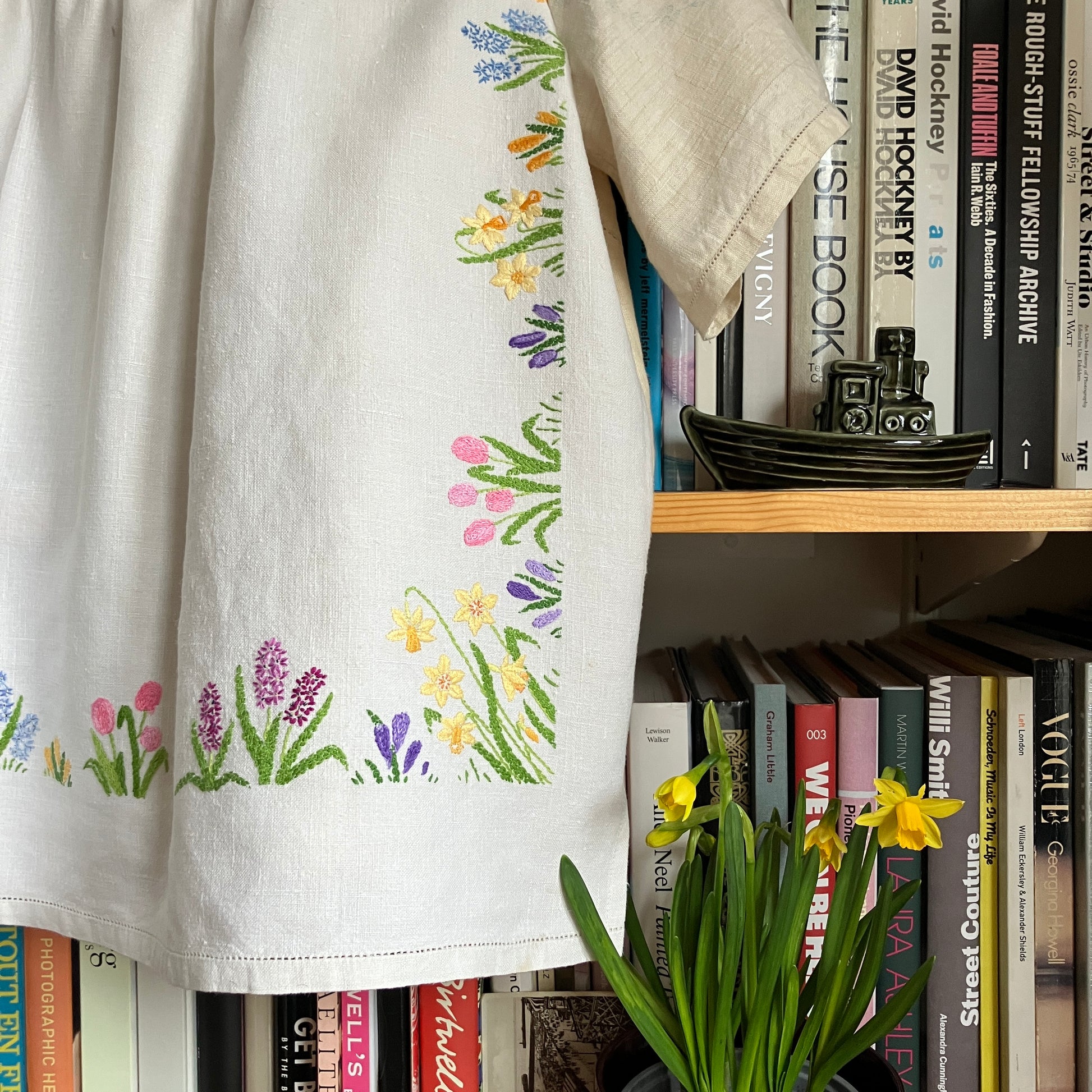 Patchwork shirt made from a selection of recycled embroidered vintage linen.