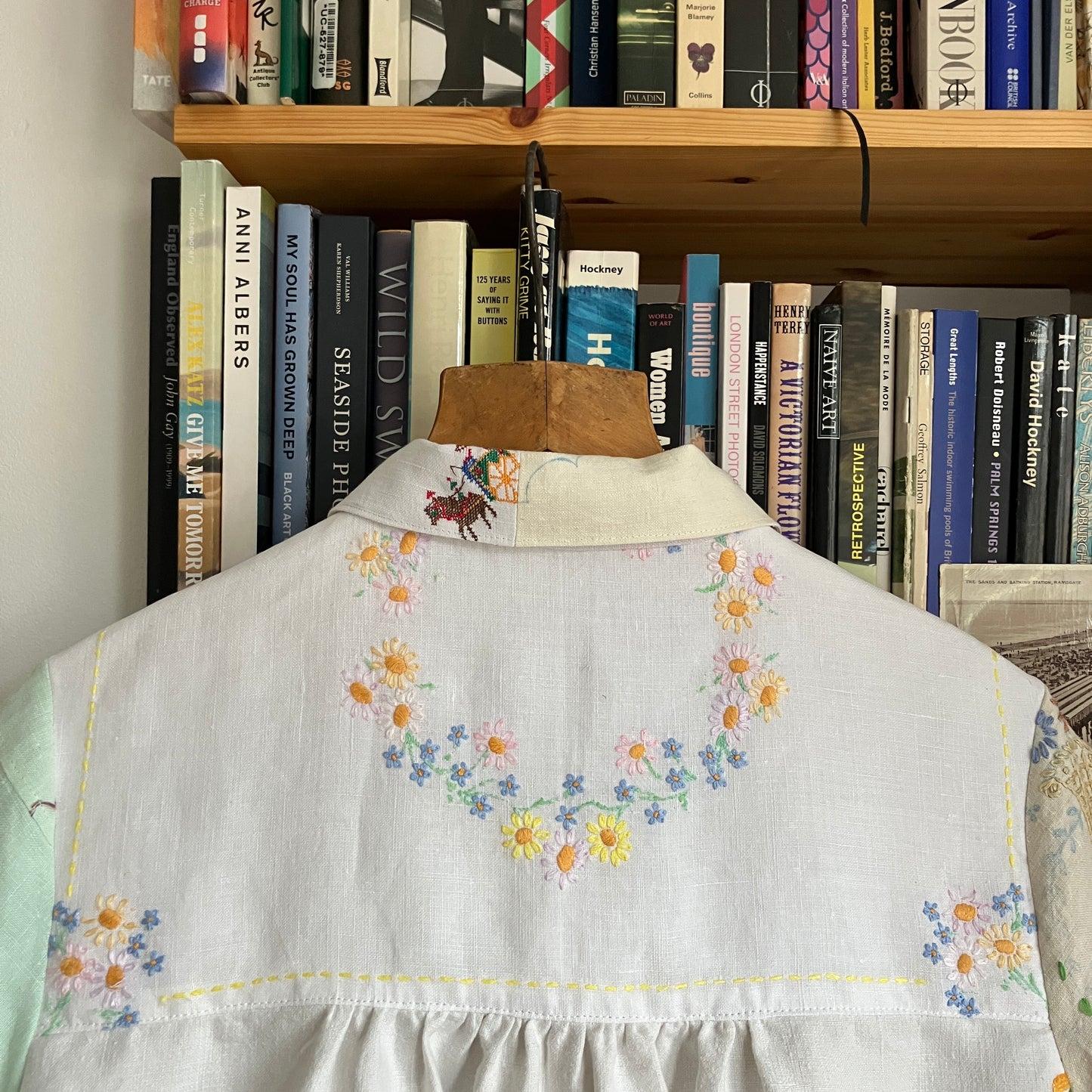 Patchwork shirt made from a selection of recycled embroidered vintage linen.