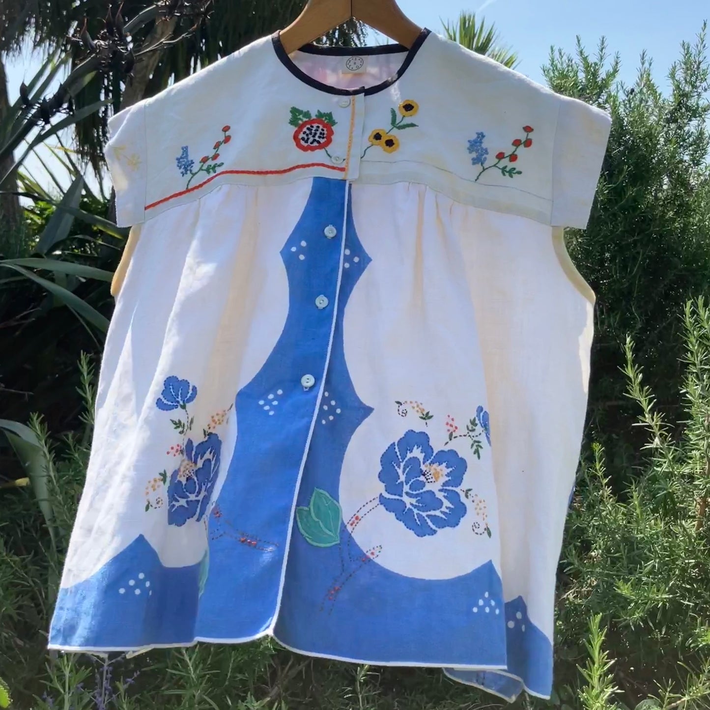 cap-sleeve top made from vintage reclaimed tablecloths and tray cloths