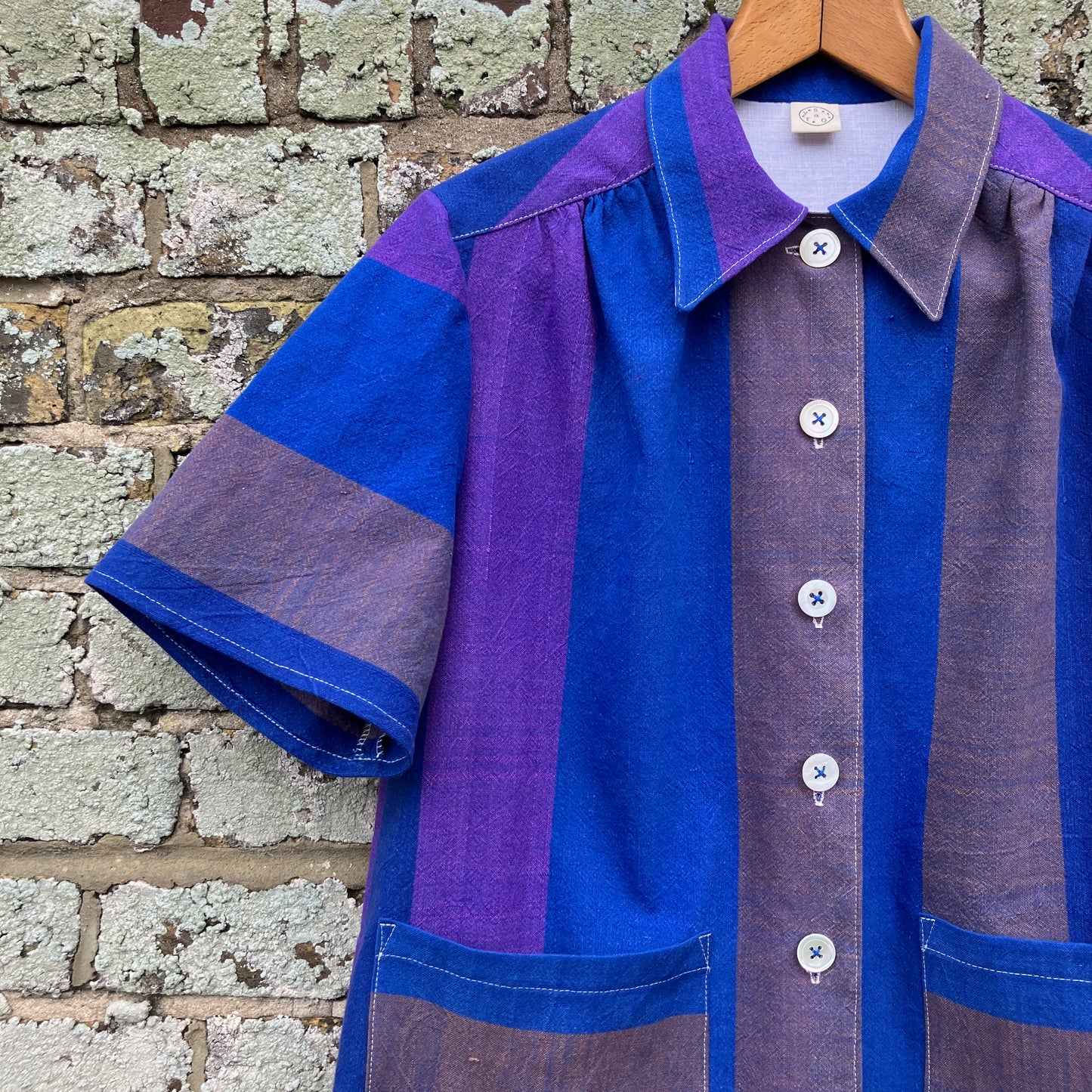 Striped recycled tablecloth shirt