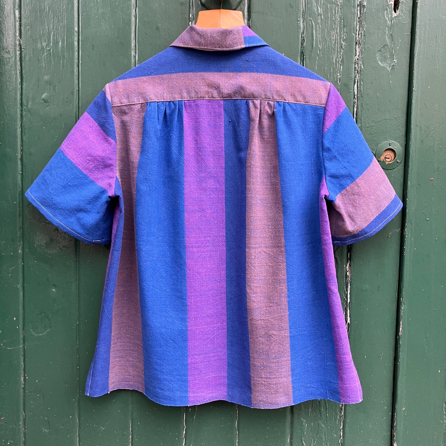 Striped recycled tablecloth shirt