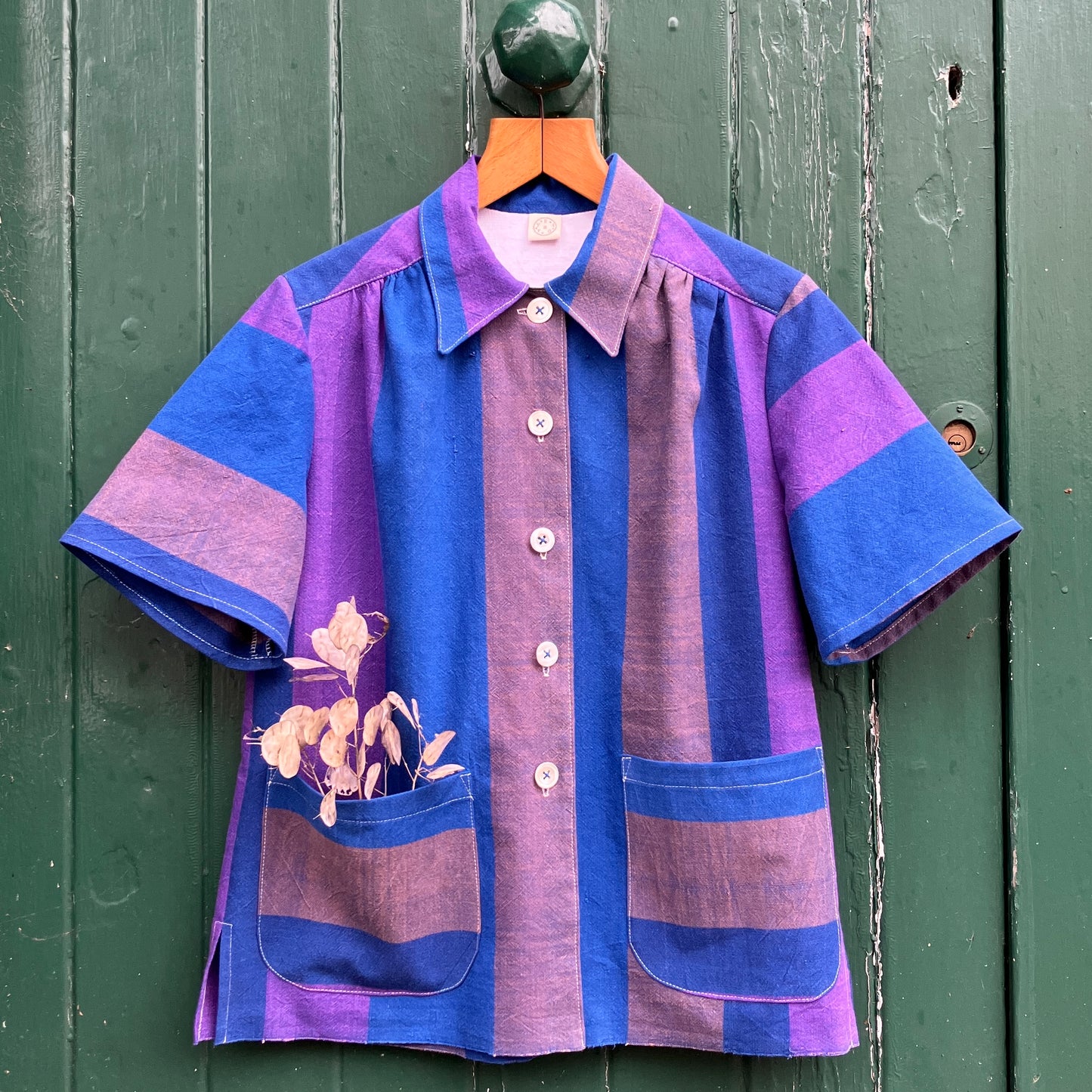 Striped recycled tablecloth shirt