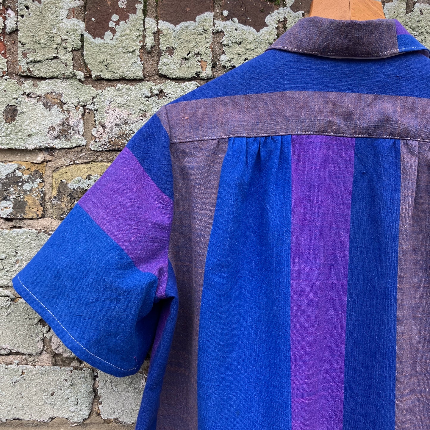 Striped recycled tablecloth shirt
