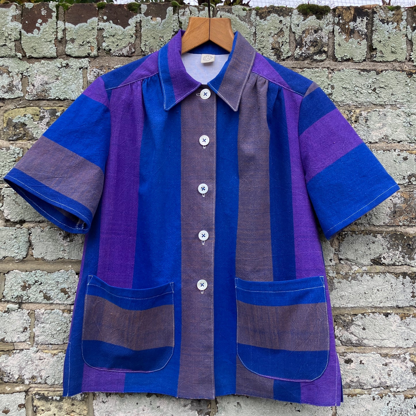 Striped recycled tablecloth shirt