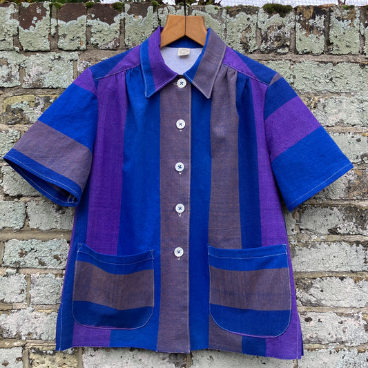Striped recycled tablecloth shirt