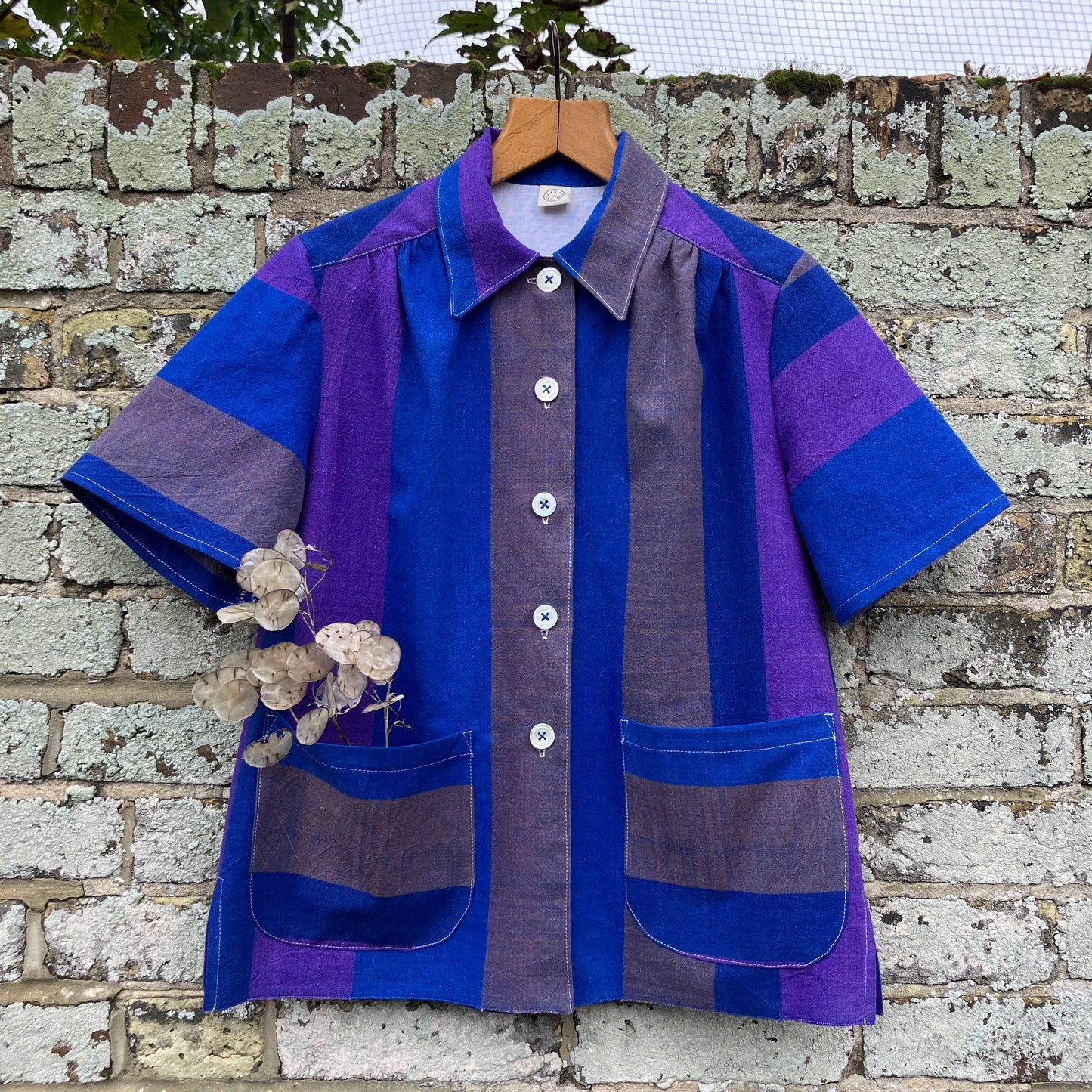 Striped recycled tablecloth shirt