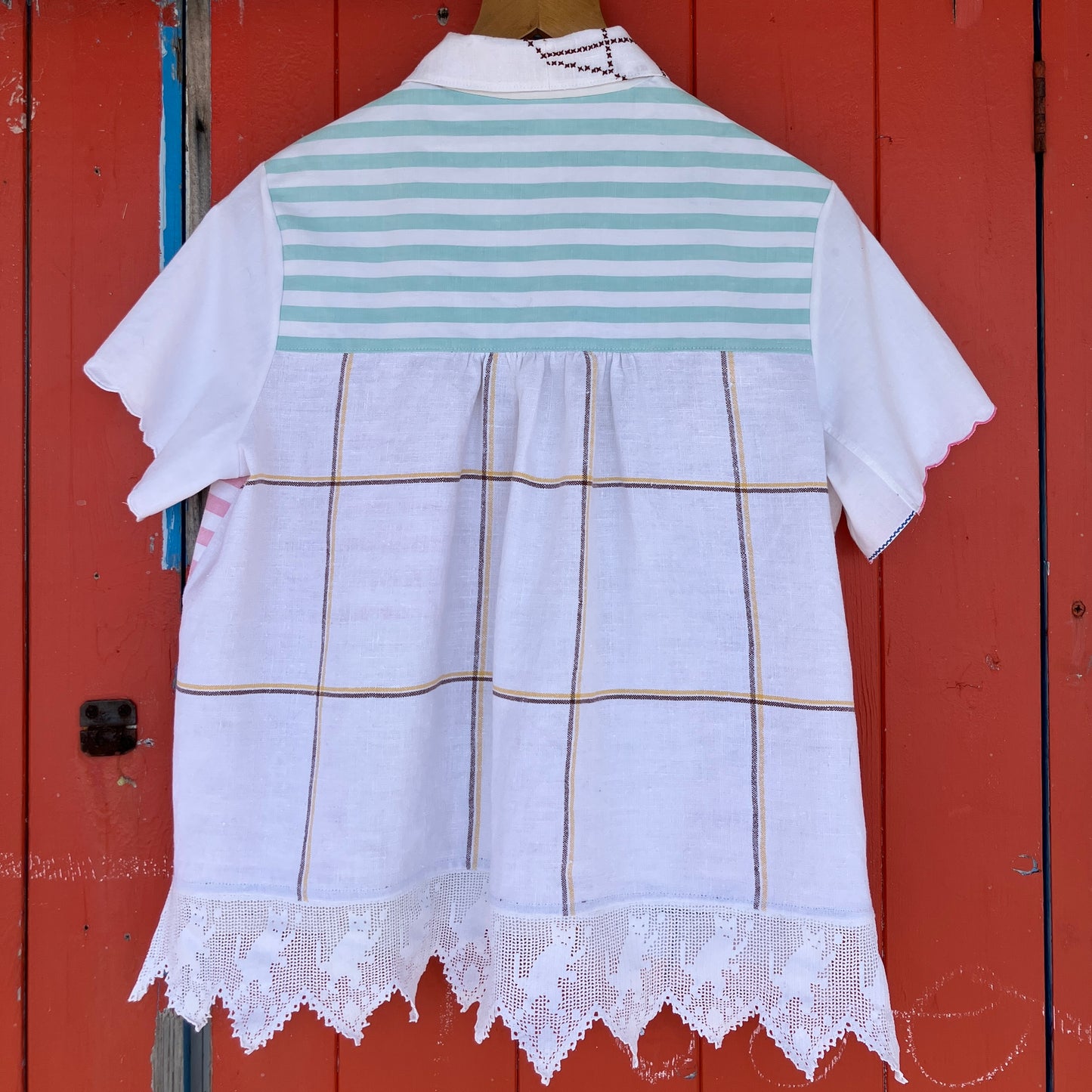 cat-themed recycled linen shirt