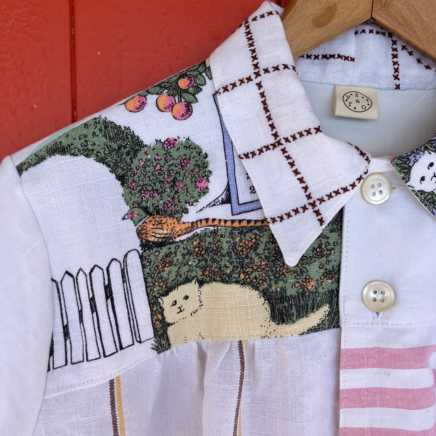 cat-themed recycled linen shirt