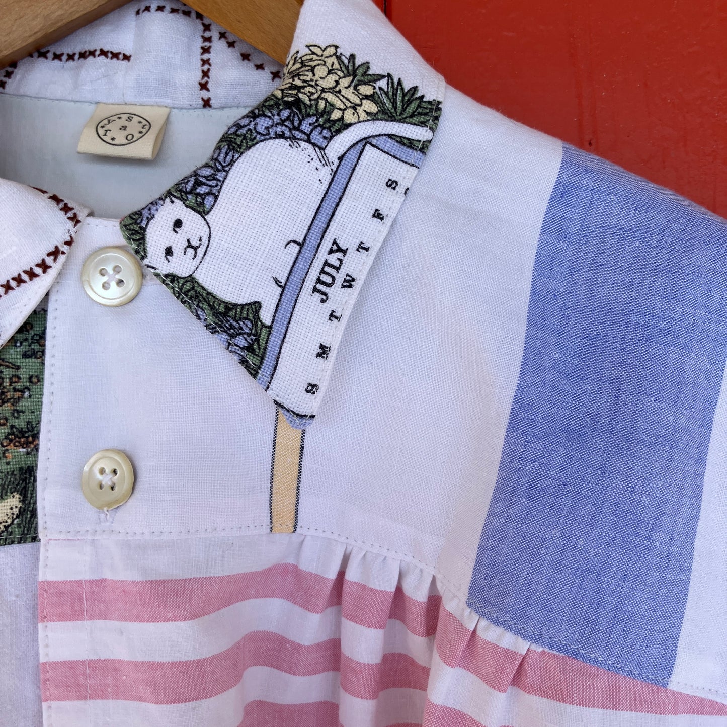 cat-themed recycled linen shirt