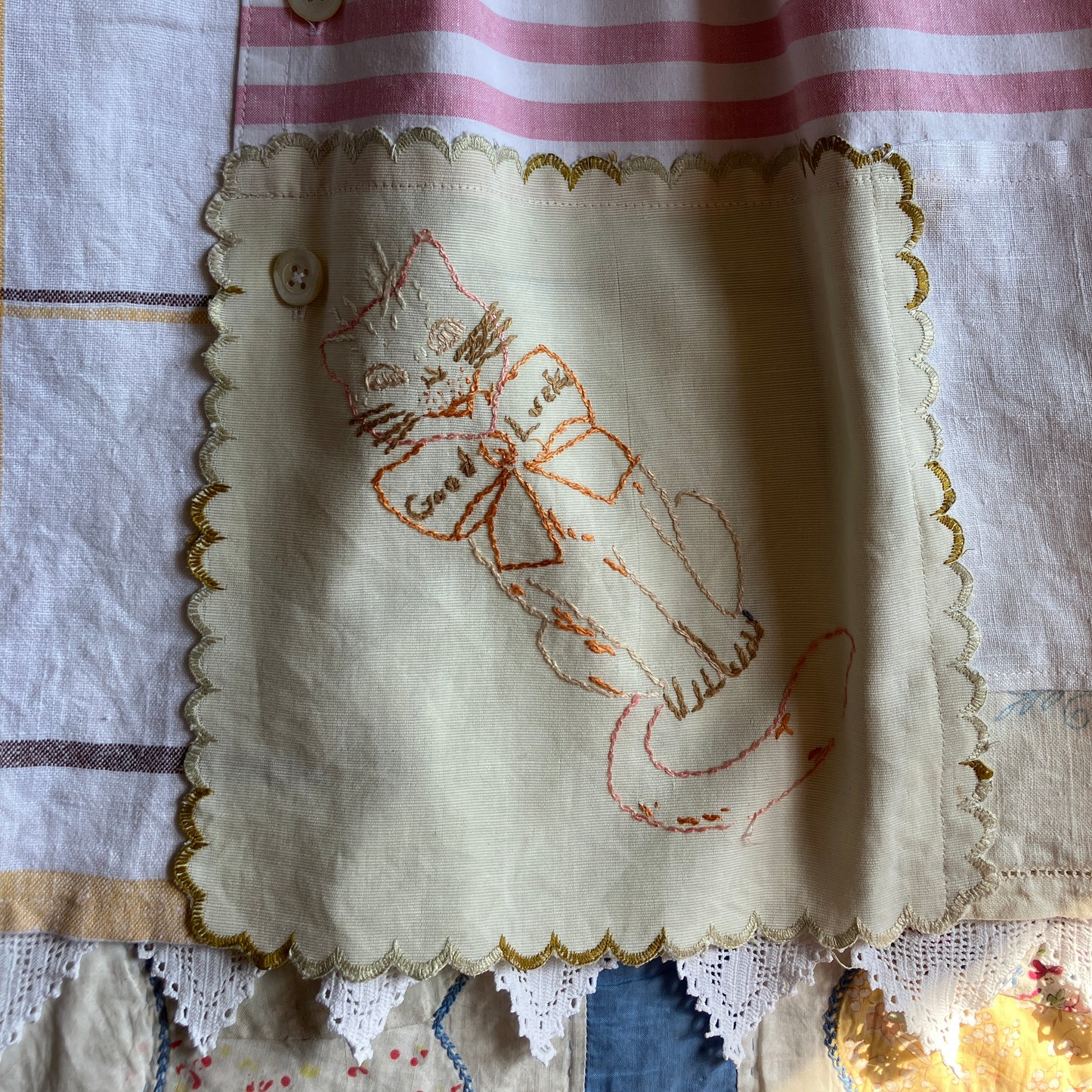 cat-themed recycled linen shirt