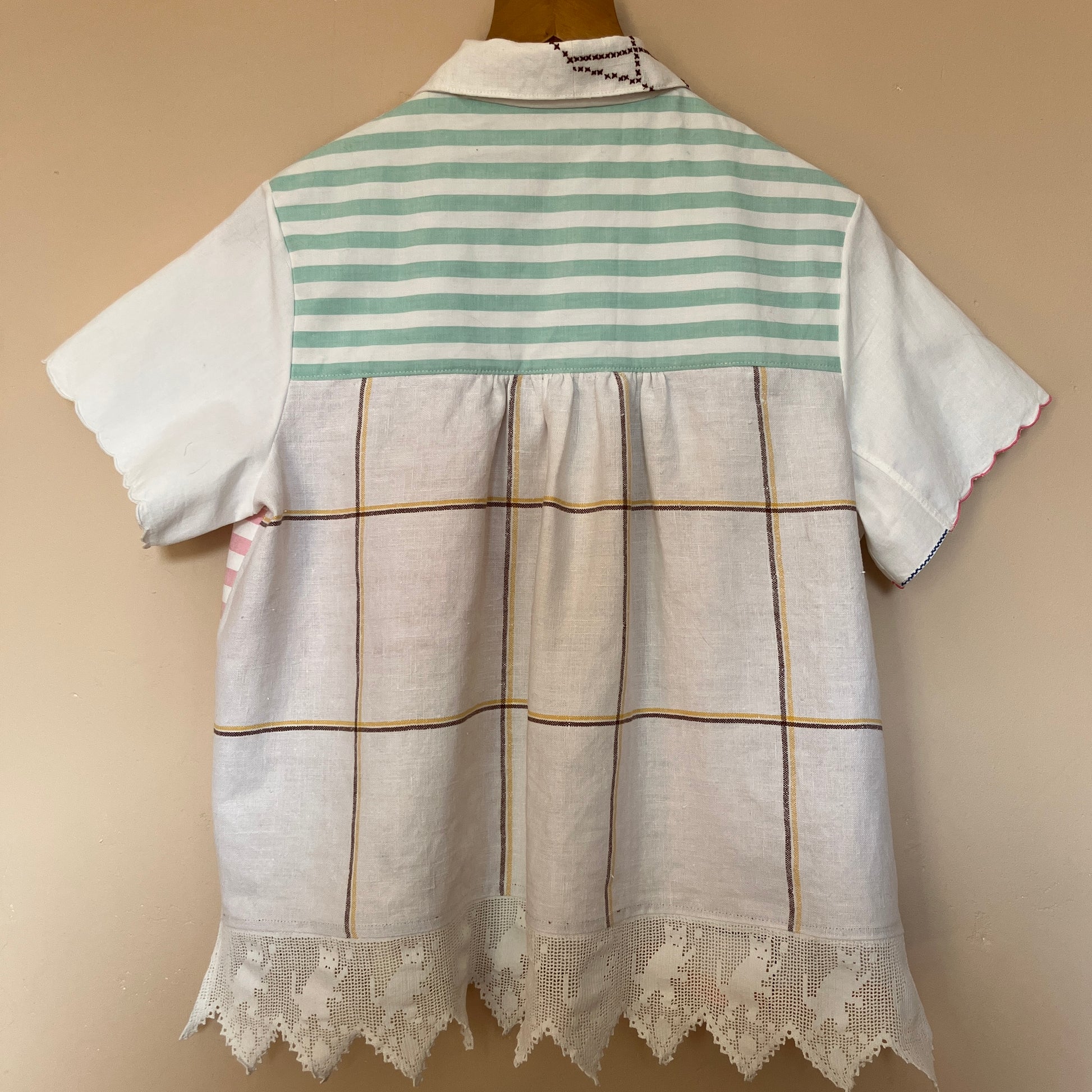 cat-themed recycled linen shirt