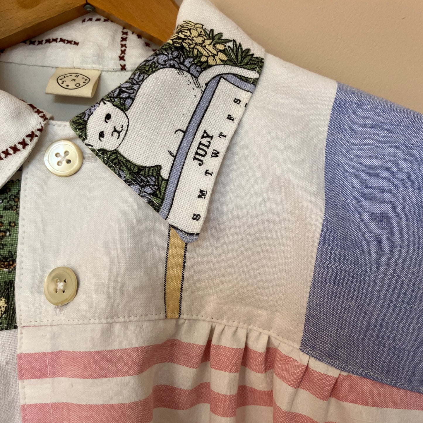 cat-themed recycled linen shirt