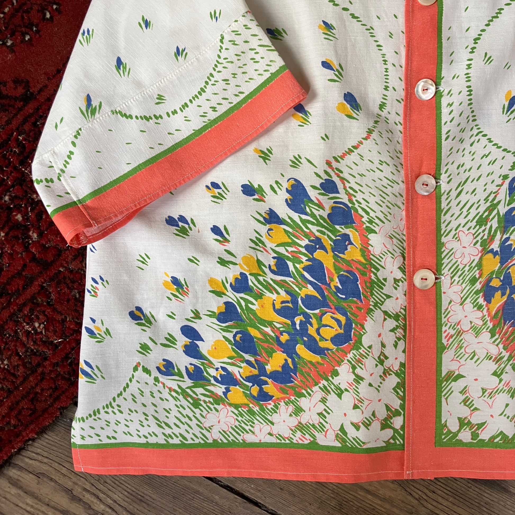 boxy top made from a reclaimed vintage tablecloth