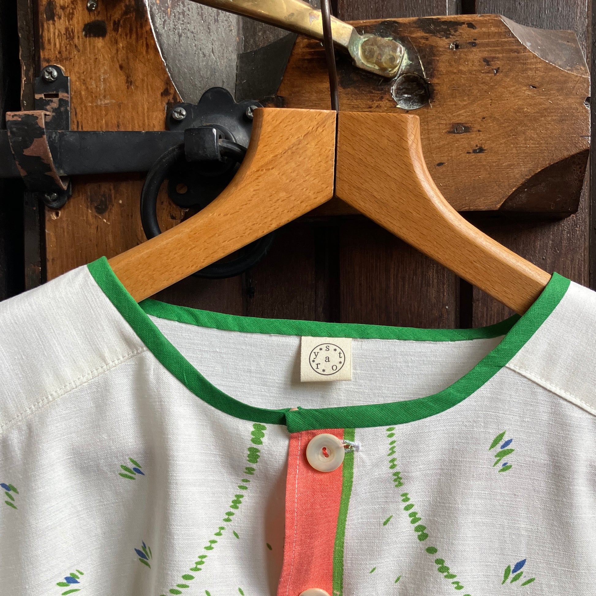 boxy top made from a reclaimed vintage tablecloth