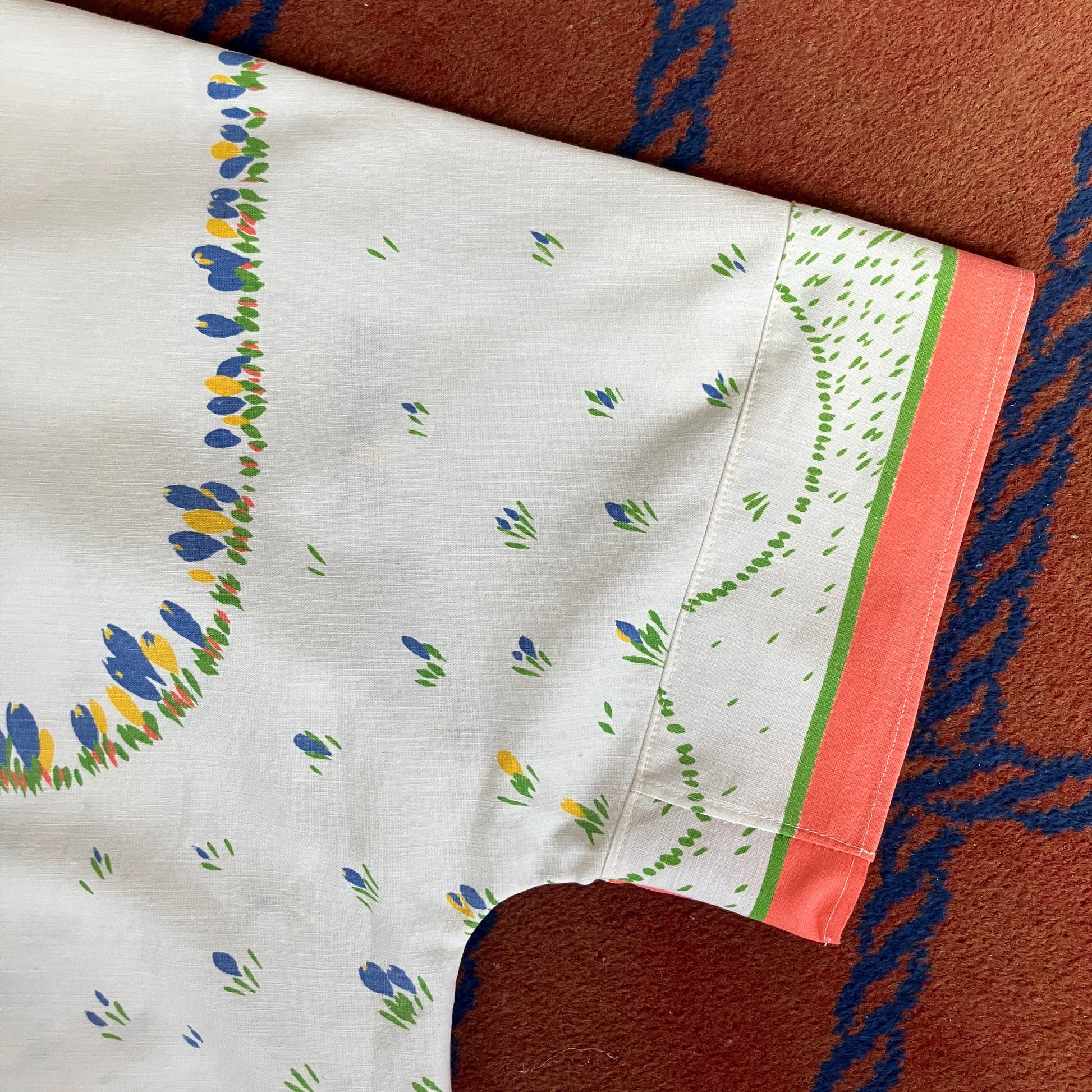 boxy top made from a reclaimed vintage tablecloth
