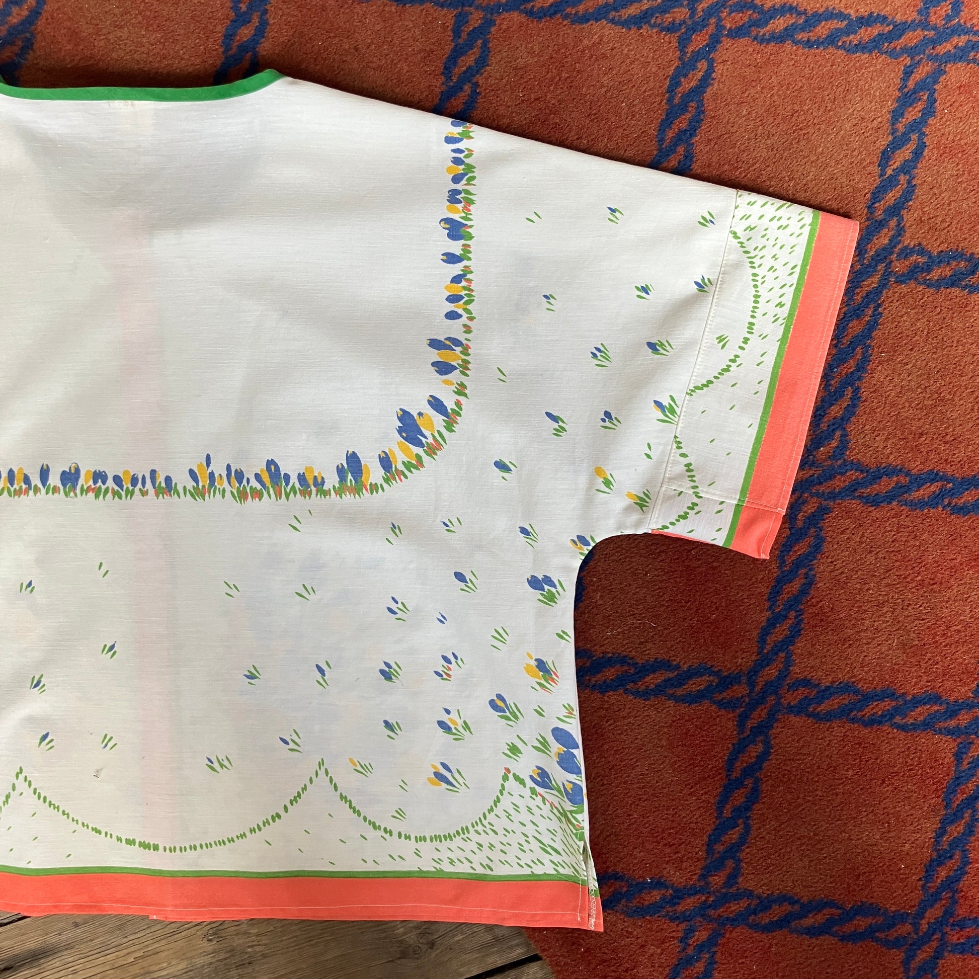 boxy top made from a reclaimed vintage tablecloth