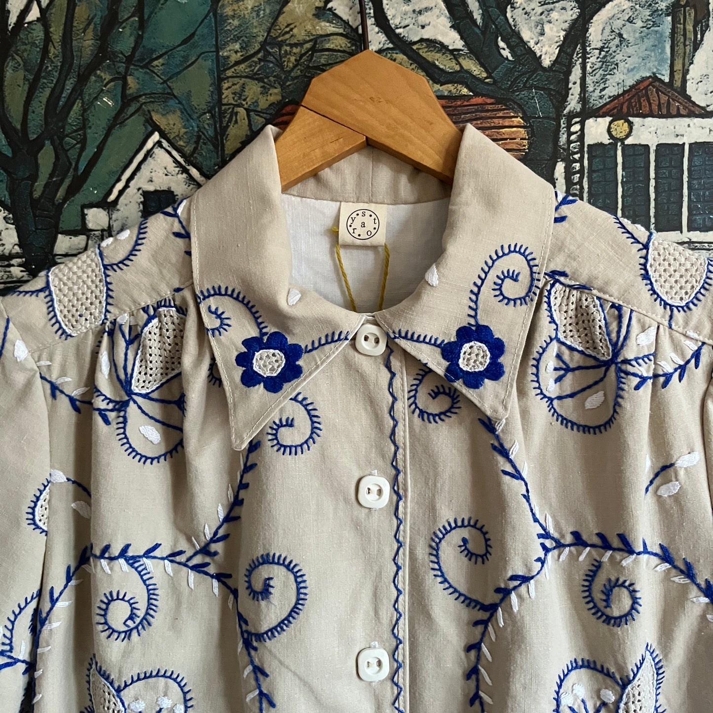 shirt hand made from a recycled embroidered tablecloth