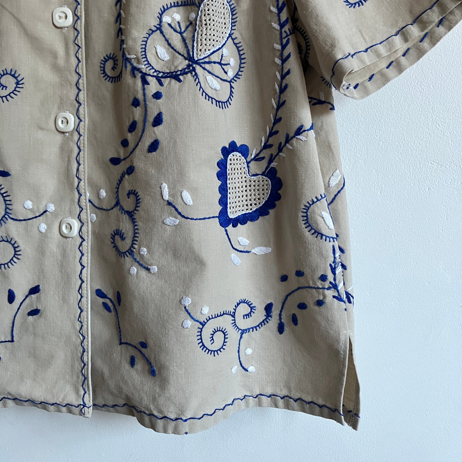 shirt hand made from a recycled embroidered tablecloth
