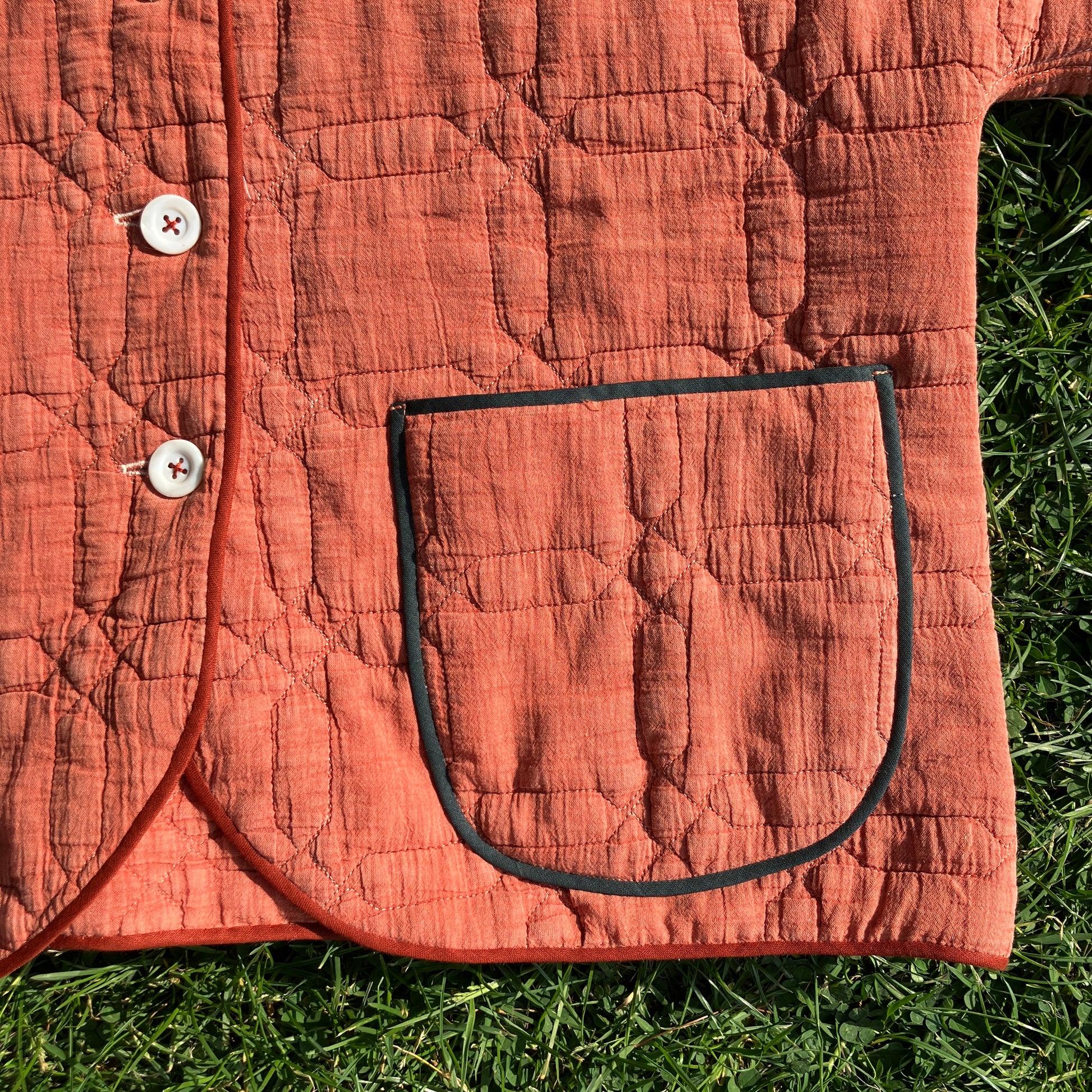 Comfy, boxy summer-weight jacket made from found Merchant and Mills quilted cotton fabric
