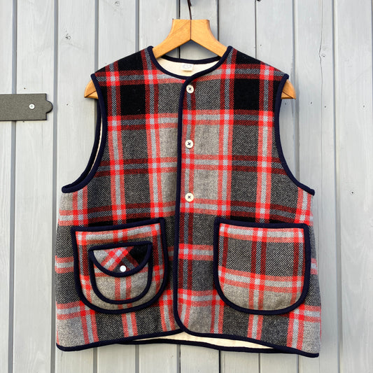 waistcoat/vest made from an upcycled vintage plaid wool blanket