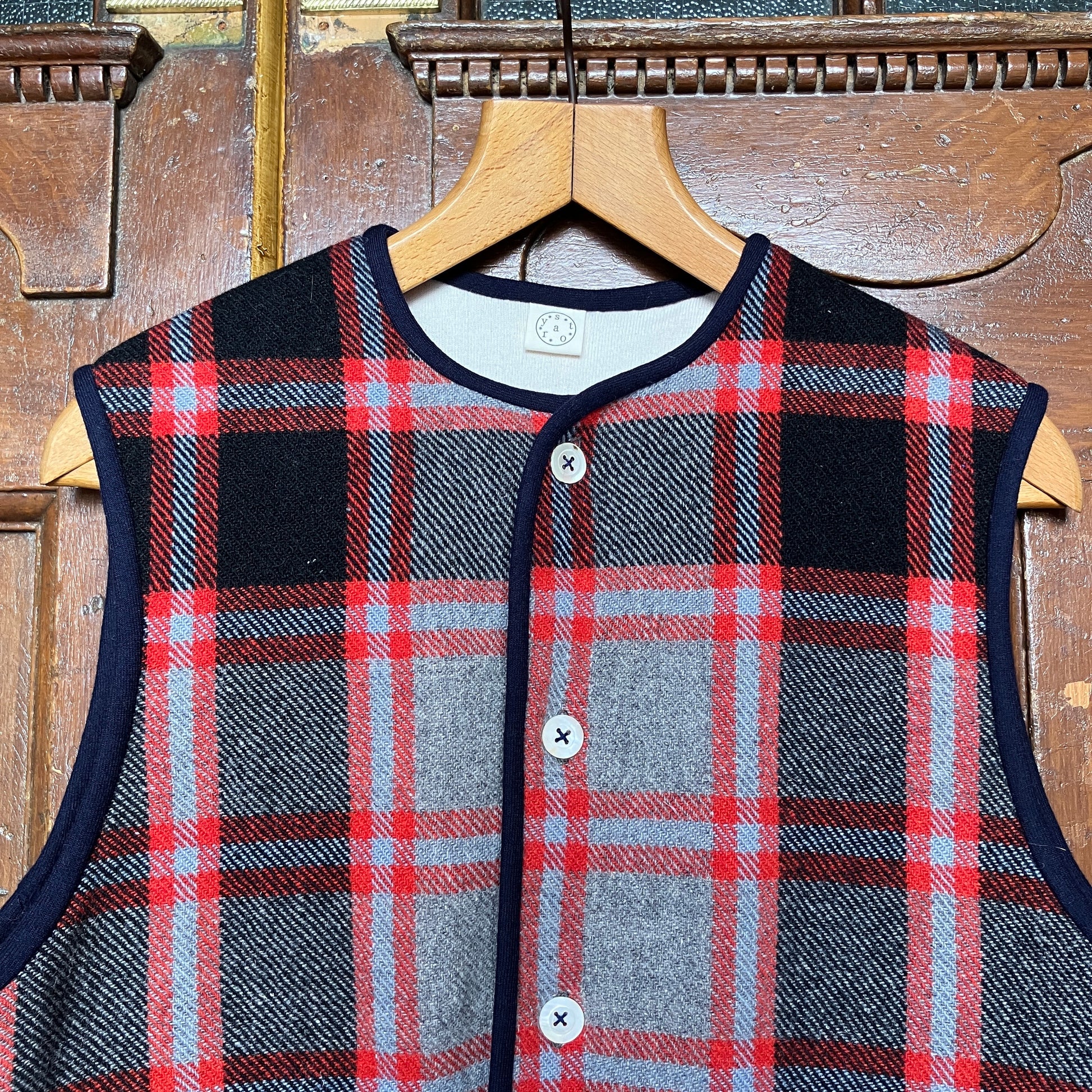 waistcoat/vest made from an upcycled vintage plaid wool blanket