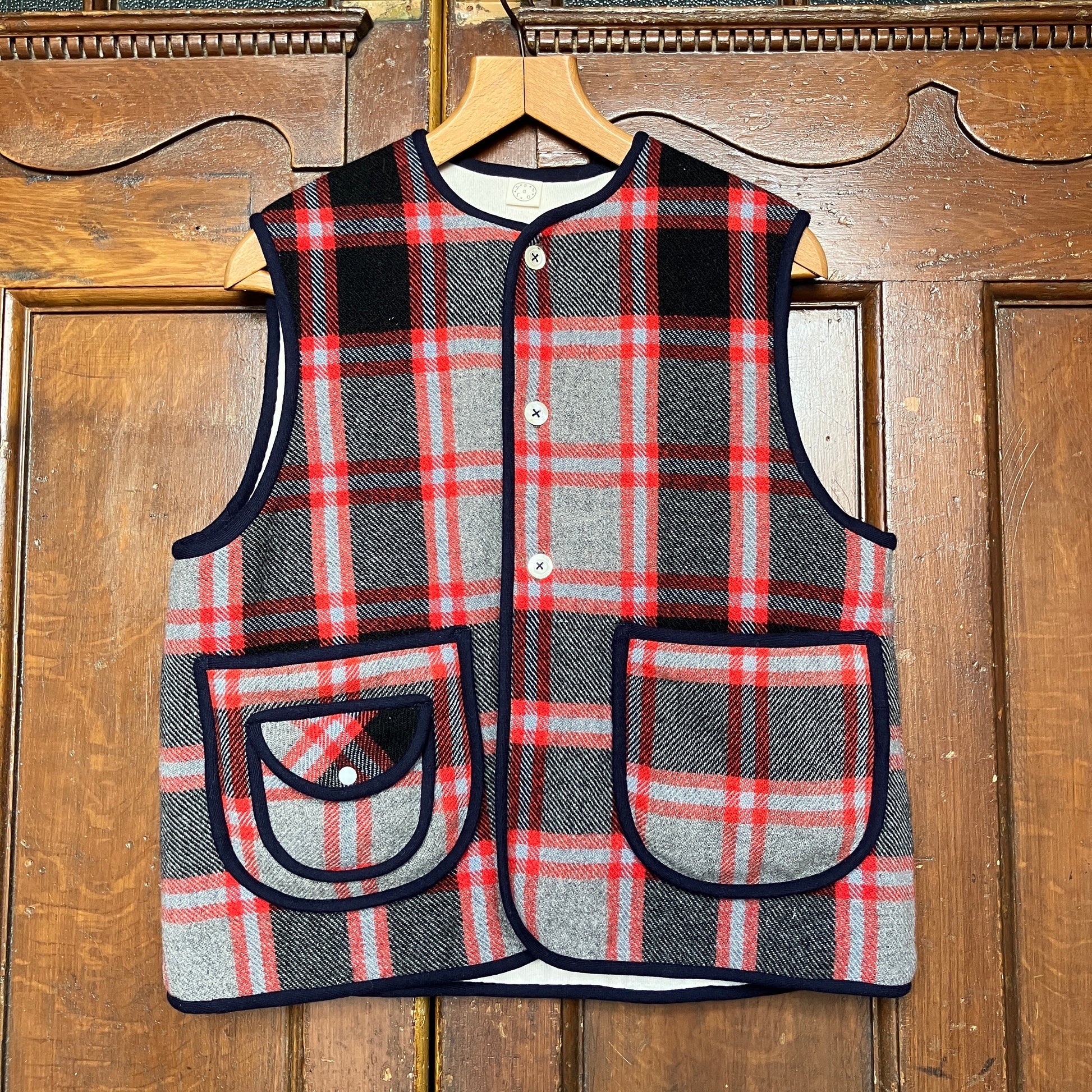 waistcoat/vest made from an upcycled vintage plaid wool blanket