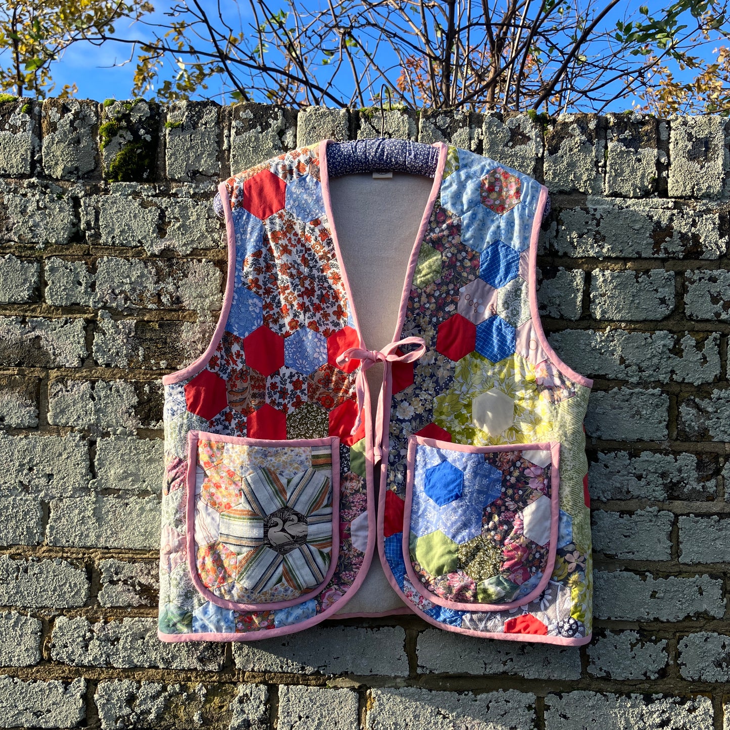 Hand-pieced recycled patchwork quilt vest
