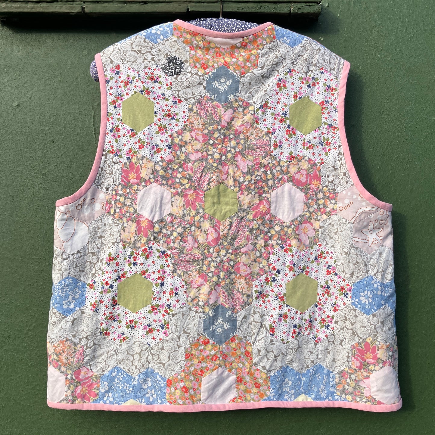 Hand-pieced recycled patchwork quilt vest