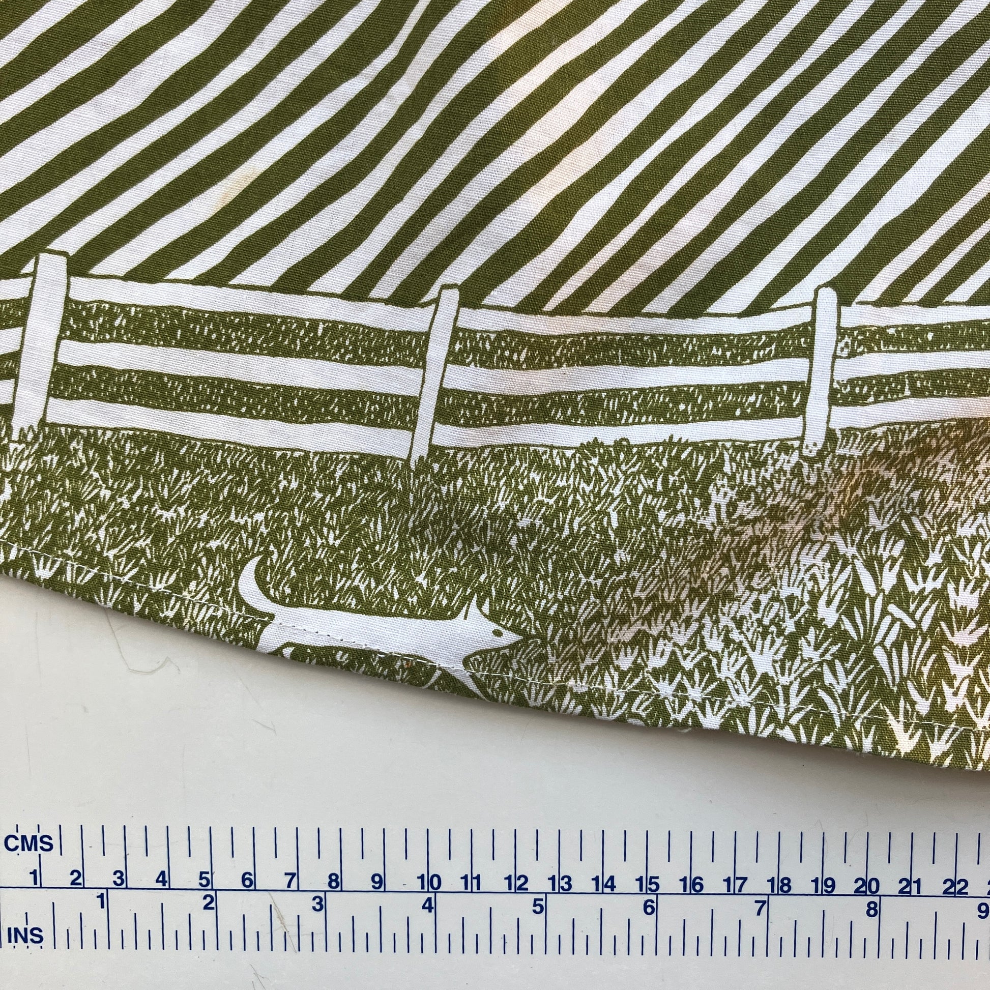 Shirt made from vintage Heals A Country Walk fabric in green and white