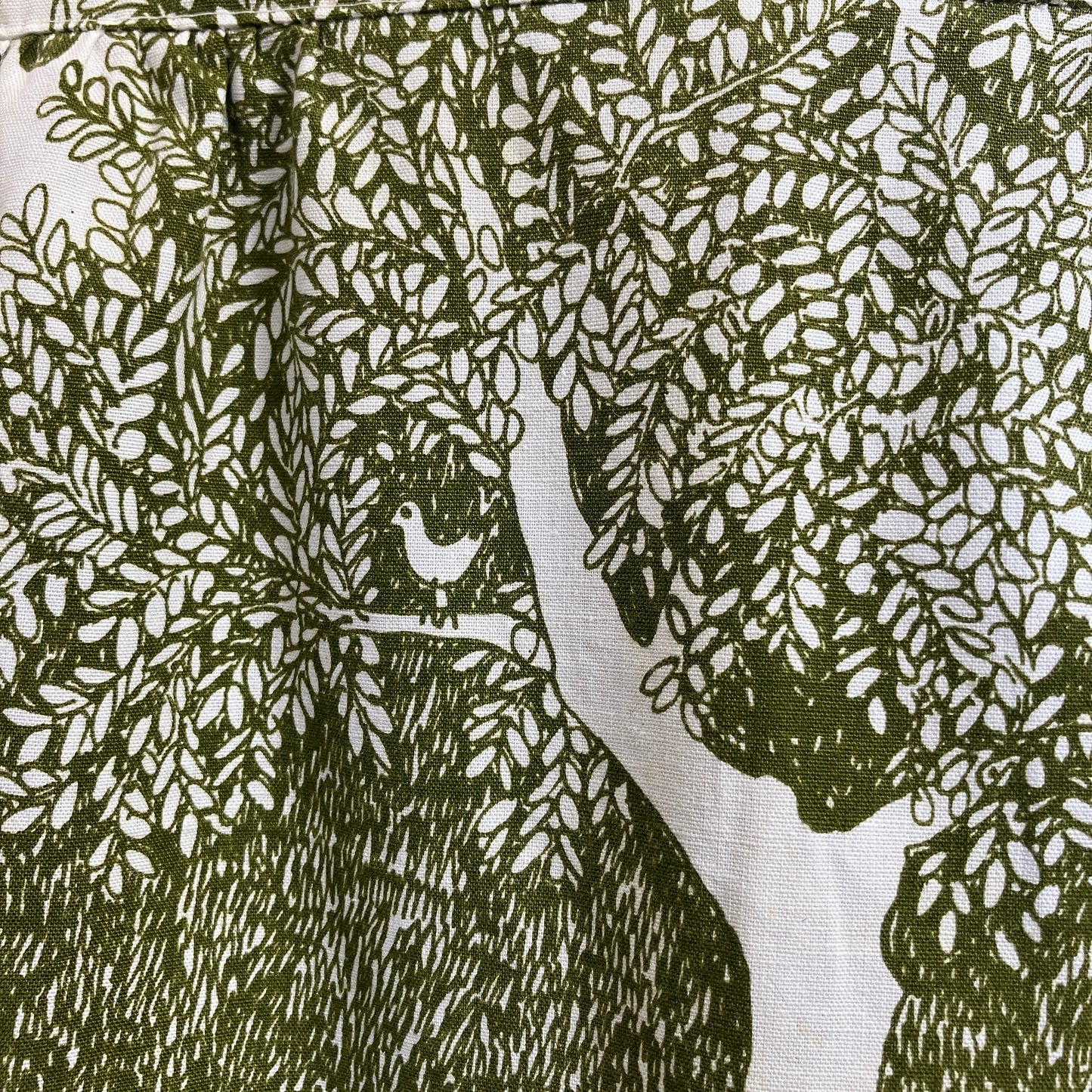 Shirt made from vintage Heals A Country Walk fabric in green and white