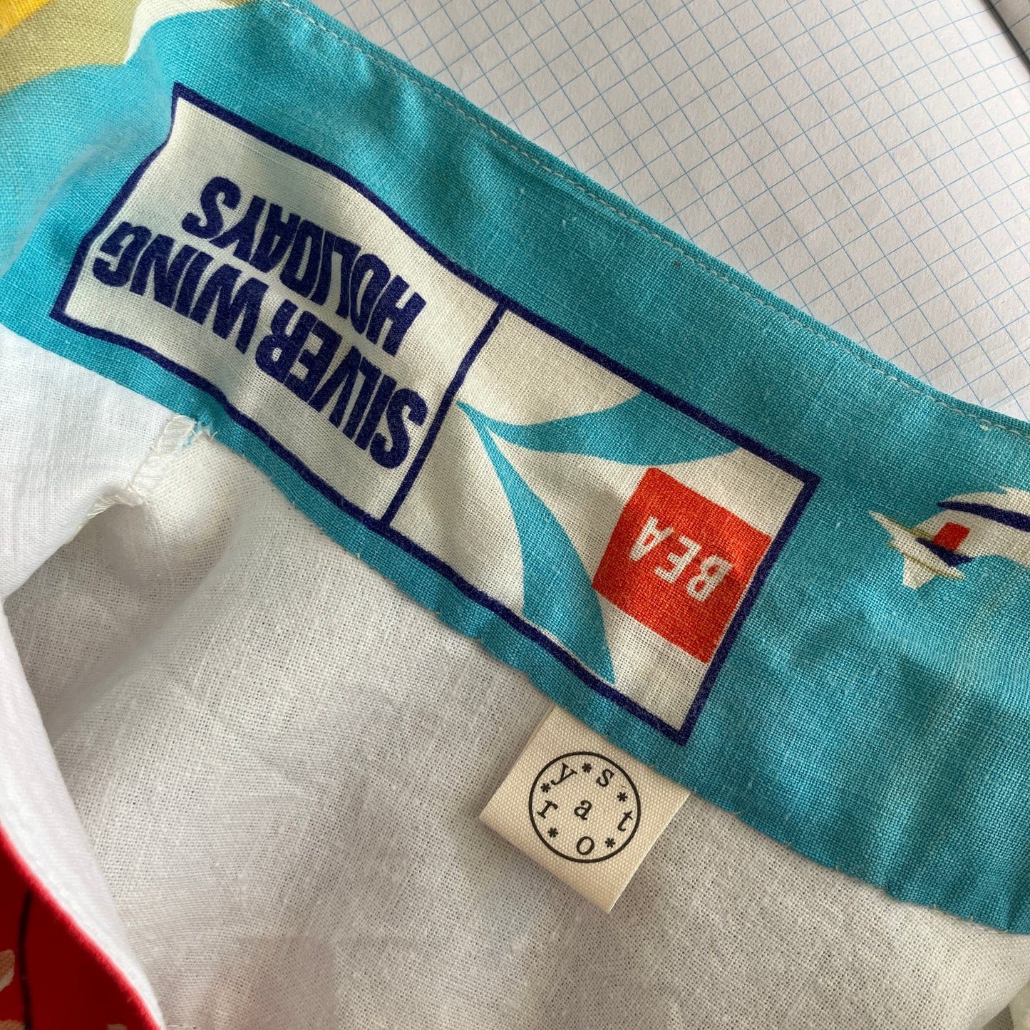 shirt made from a fabulous 1960s linen beach-print tablecloth and holiday souvenir tea towel