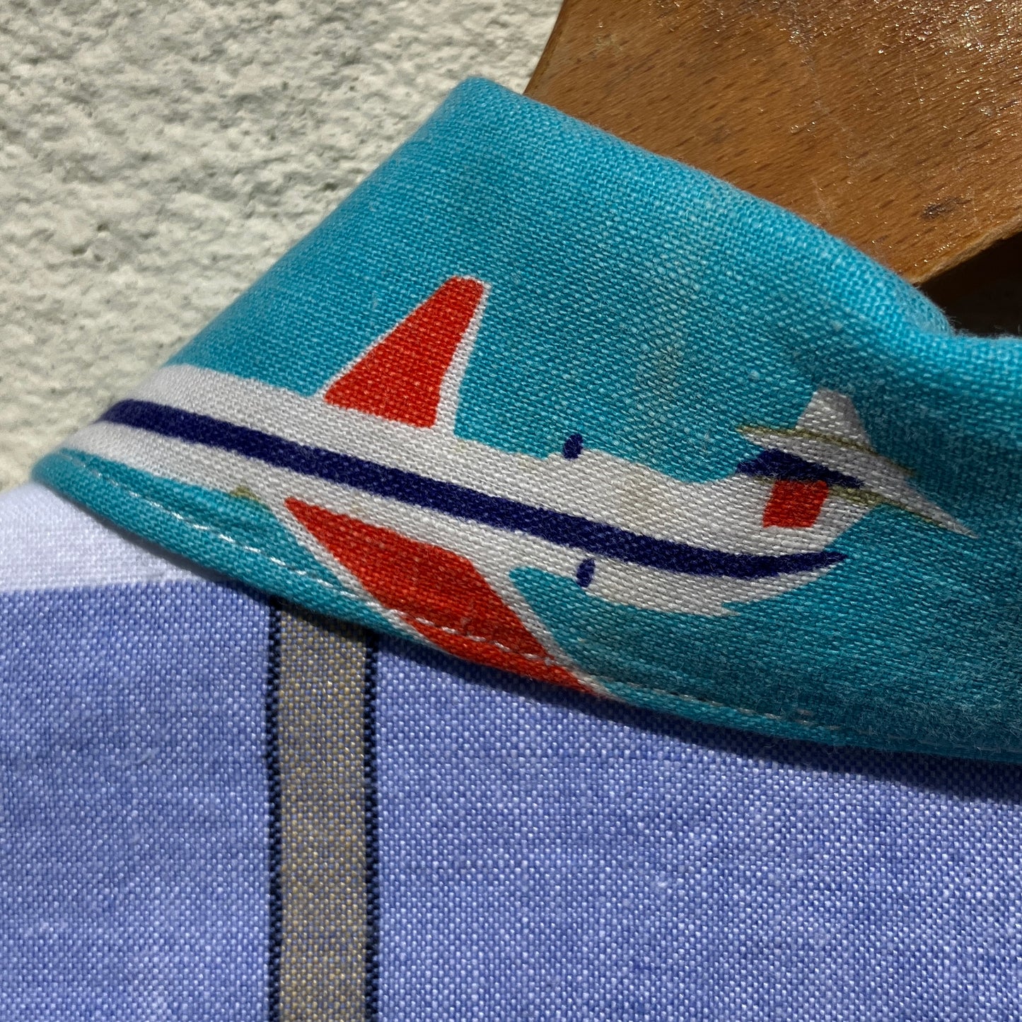shirt made from a fabulous 1960s linen beach-print tablecloth and holiday souvenir tea towel
