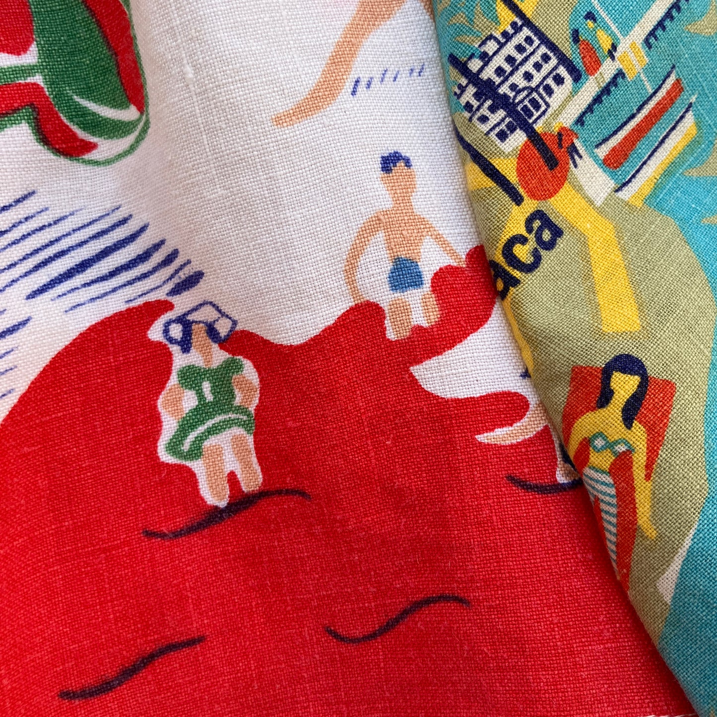 Holiday shirt made from an upcycled beach scenes linen tablecloth