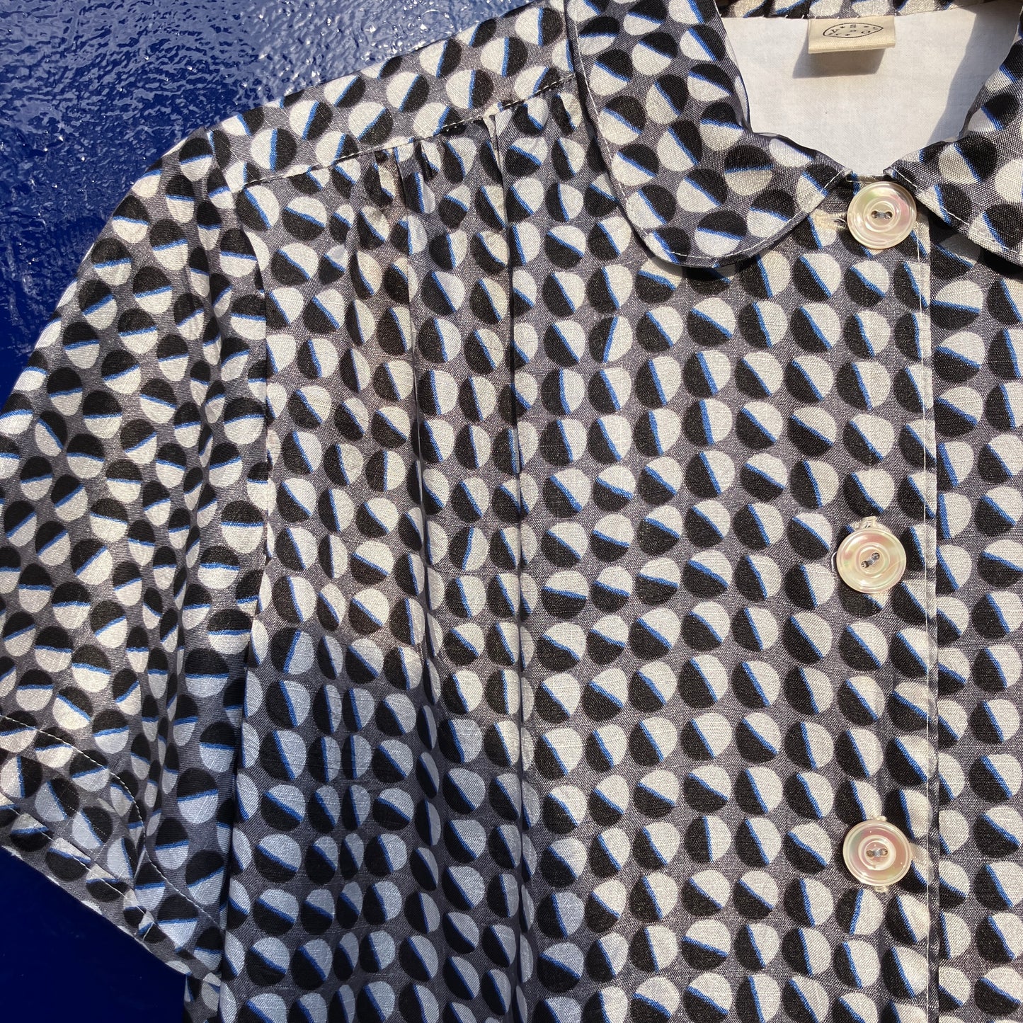 Geometric-print shirt made from reclaimed vintage fabric