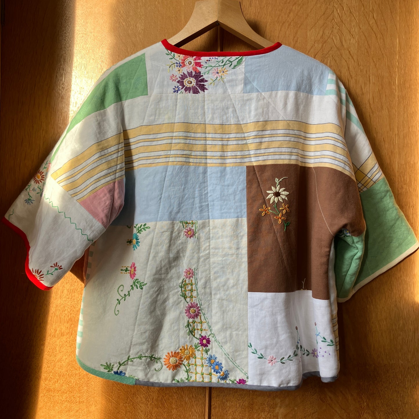 Quilted patchwork recycled tablecloth top/jacket