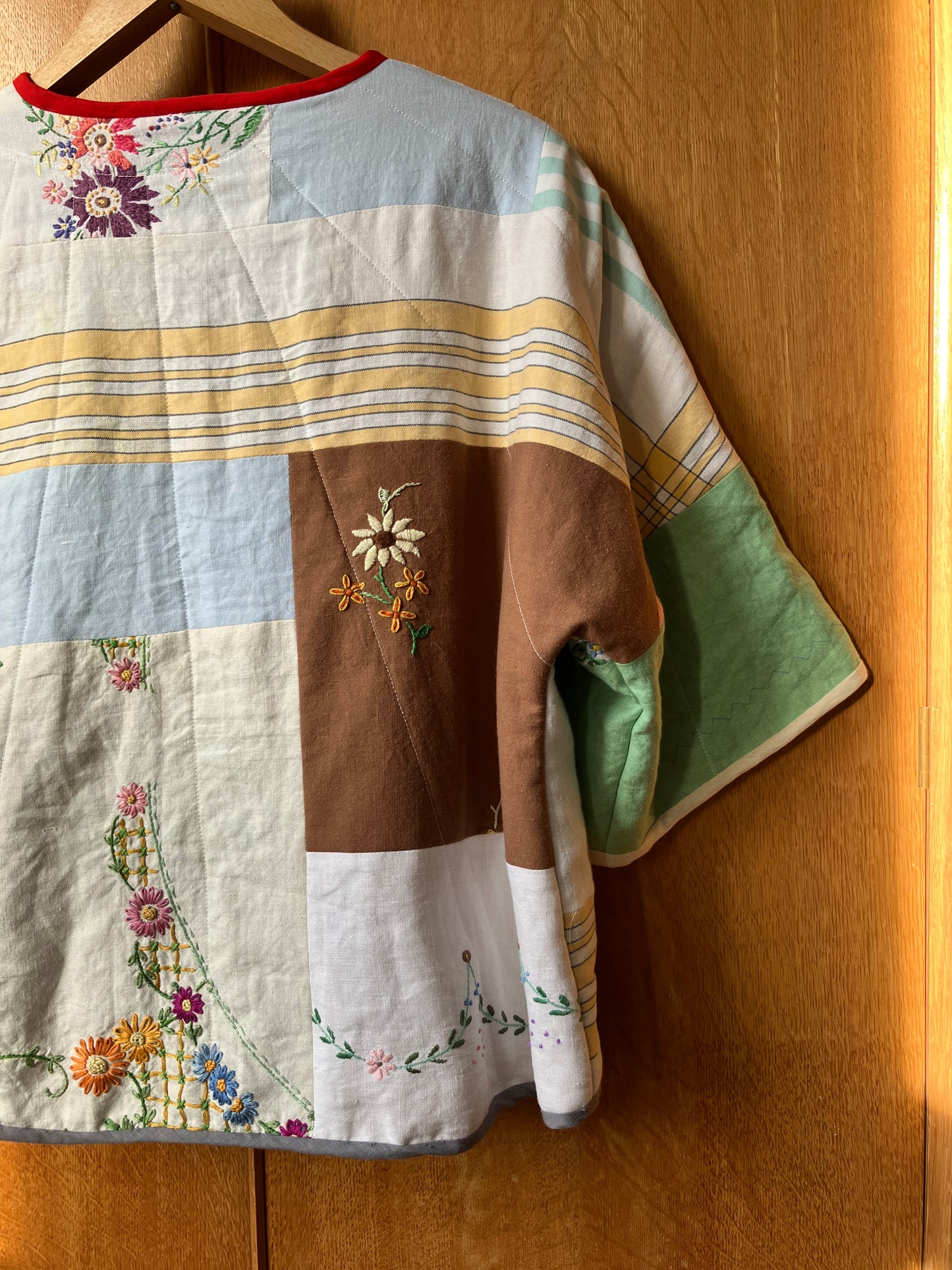 Quilted patchwork recycled tablecloth top/jacket