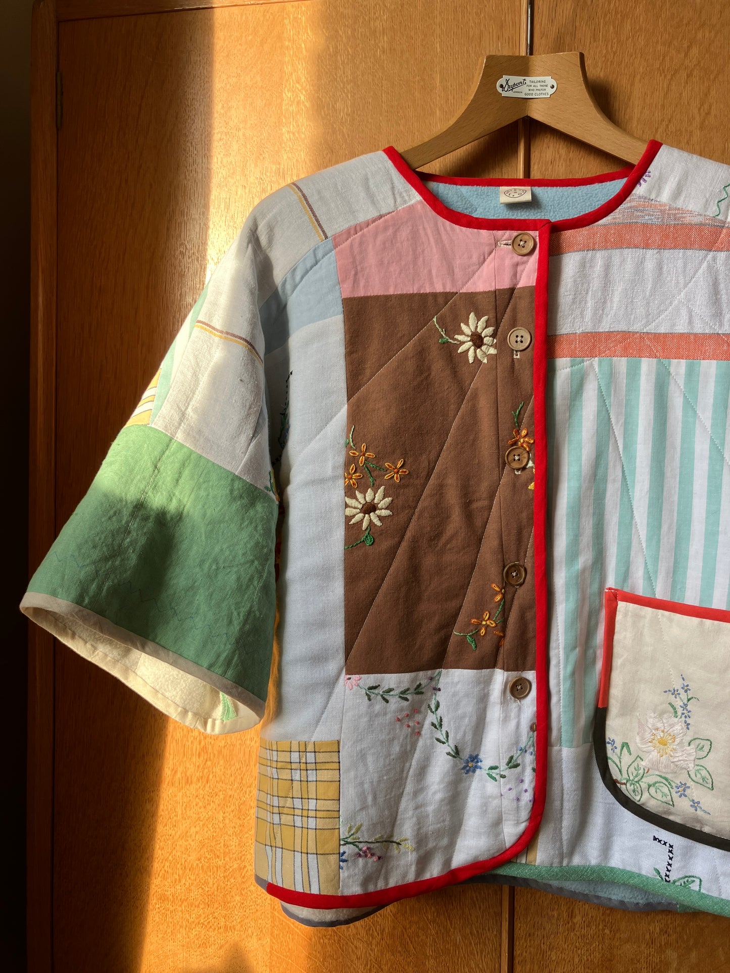 Quilted patchwork recycled tablecloth top/jacket