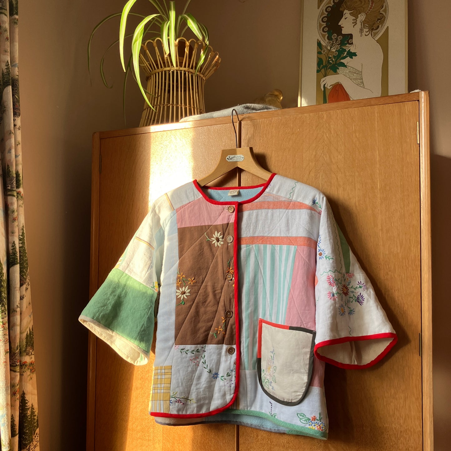 Quilted patchwork recycled tablecloth top/jacket