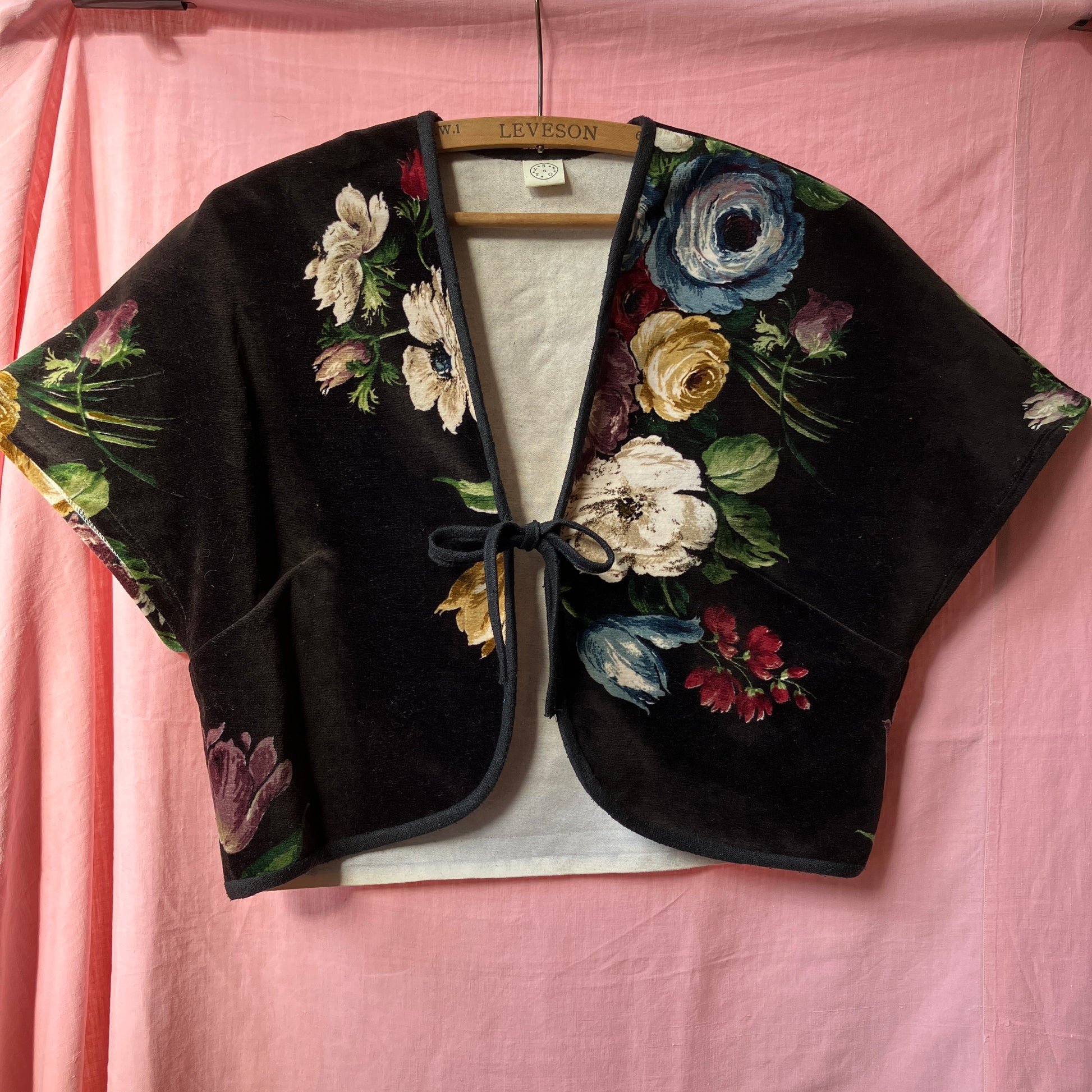 Cute velvet tie-front shrug/bolero/cover-up made from a reclaimed Sanderson curtain