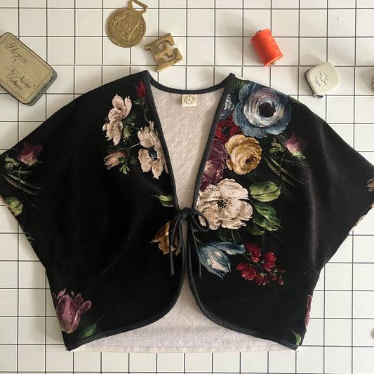 shrug/bolero/cover-up made from a salvaged velvet Sanderson curtain
