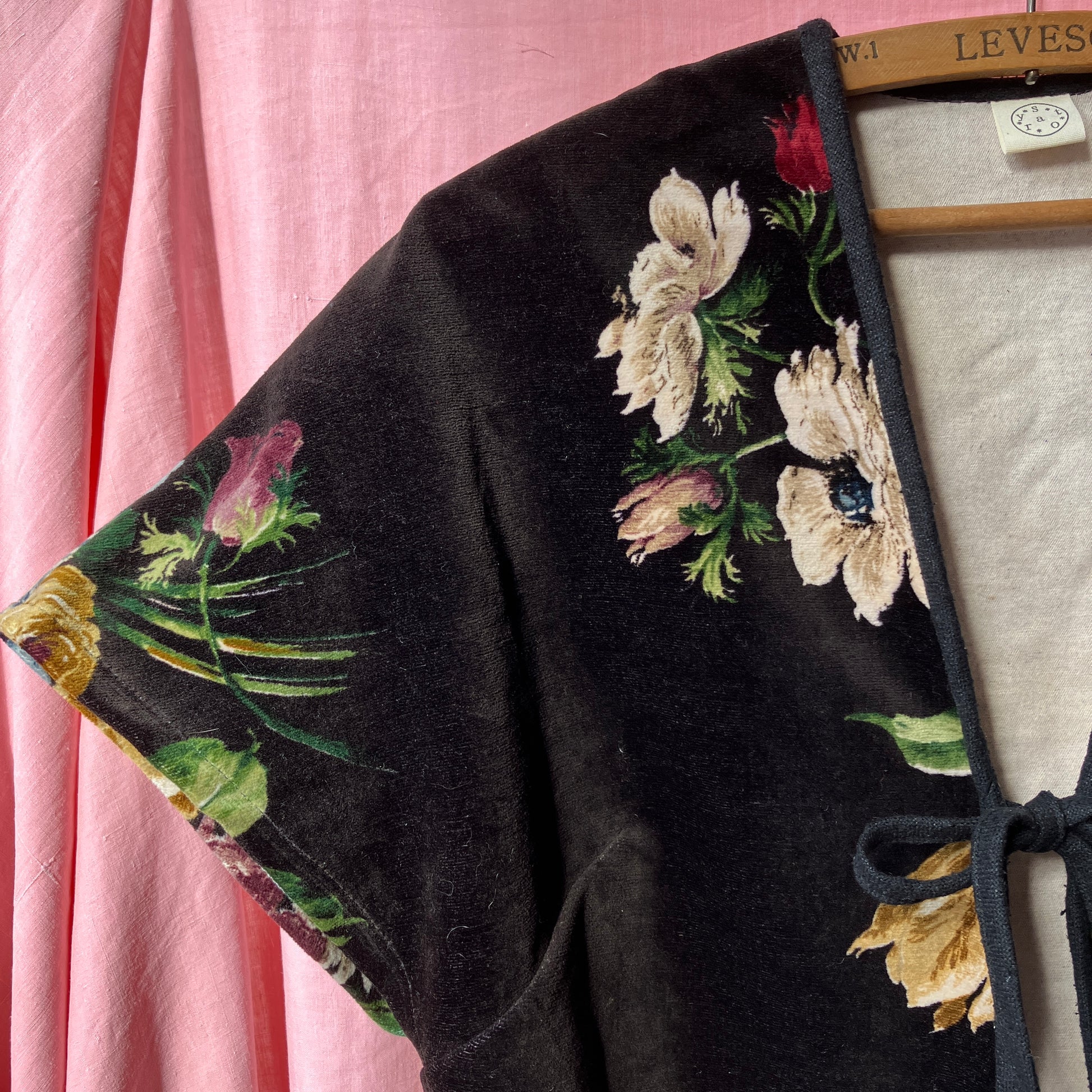 Cute velvet tie-front shrug/bolero/cover-up made from a reclaimed Sanderson curtain