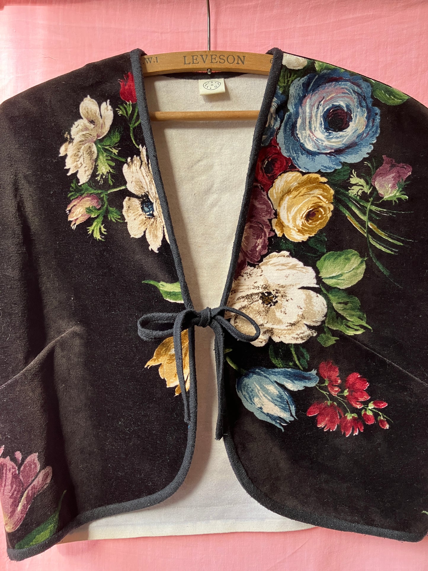 Cute velvet tie-front shrug/bolero/cover-up made from a reclaimed Sanderson curtain